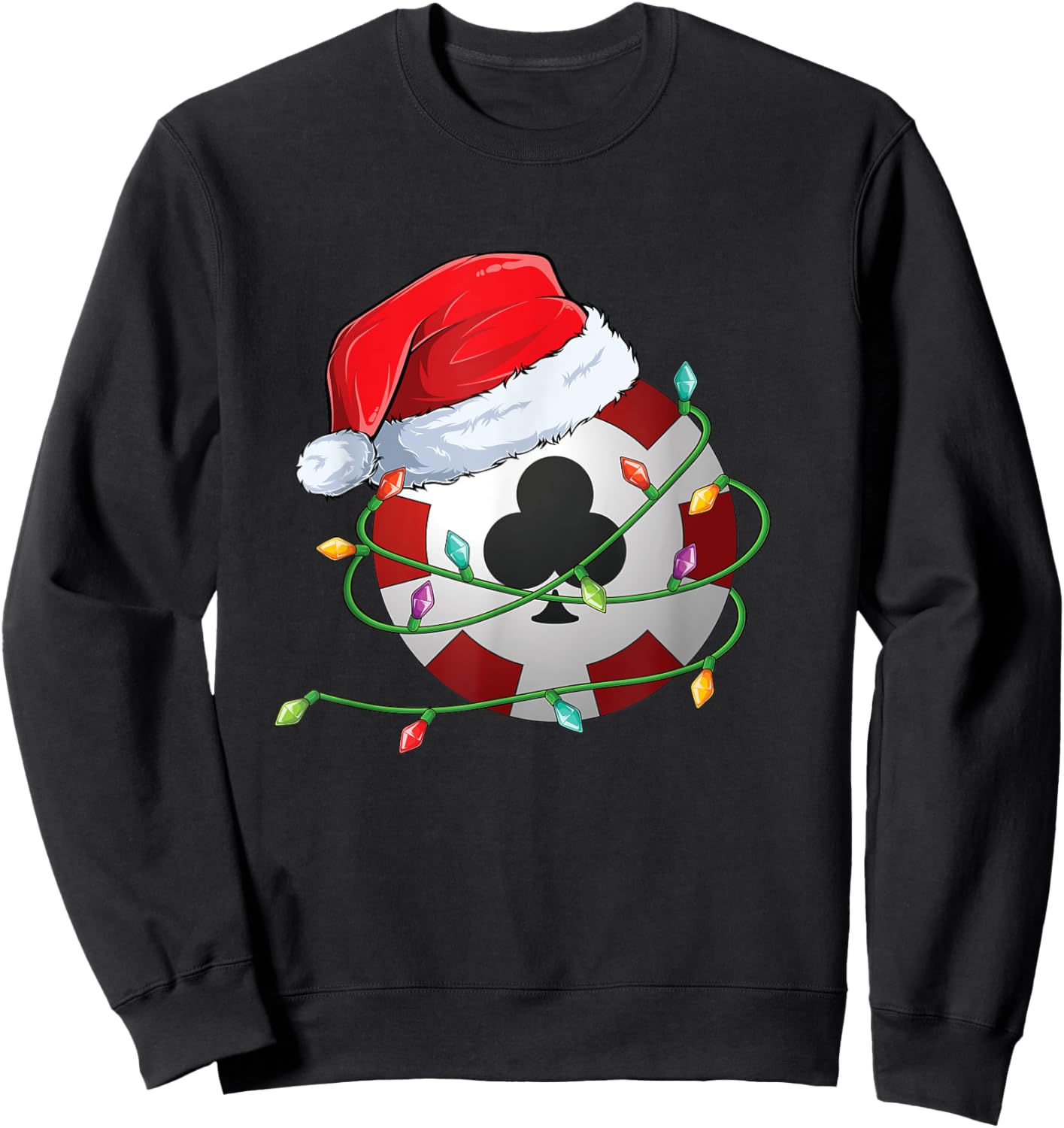 Christmas Poker Chip in Santa Hat wrapped in Holiday Lights Sweatshirt - Sweatshirt | Black