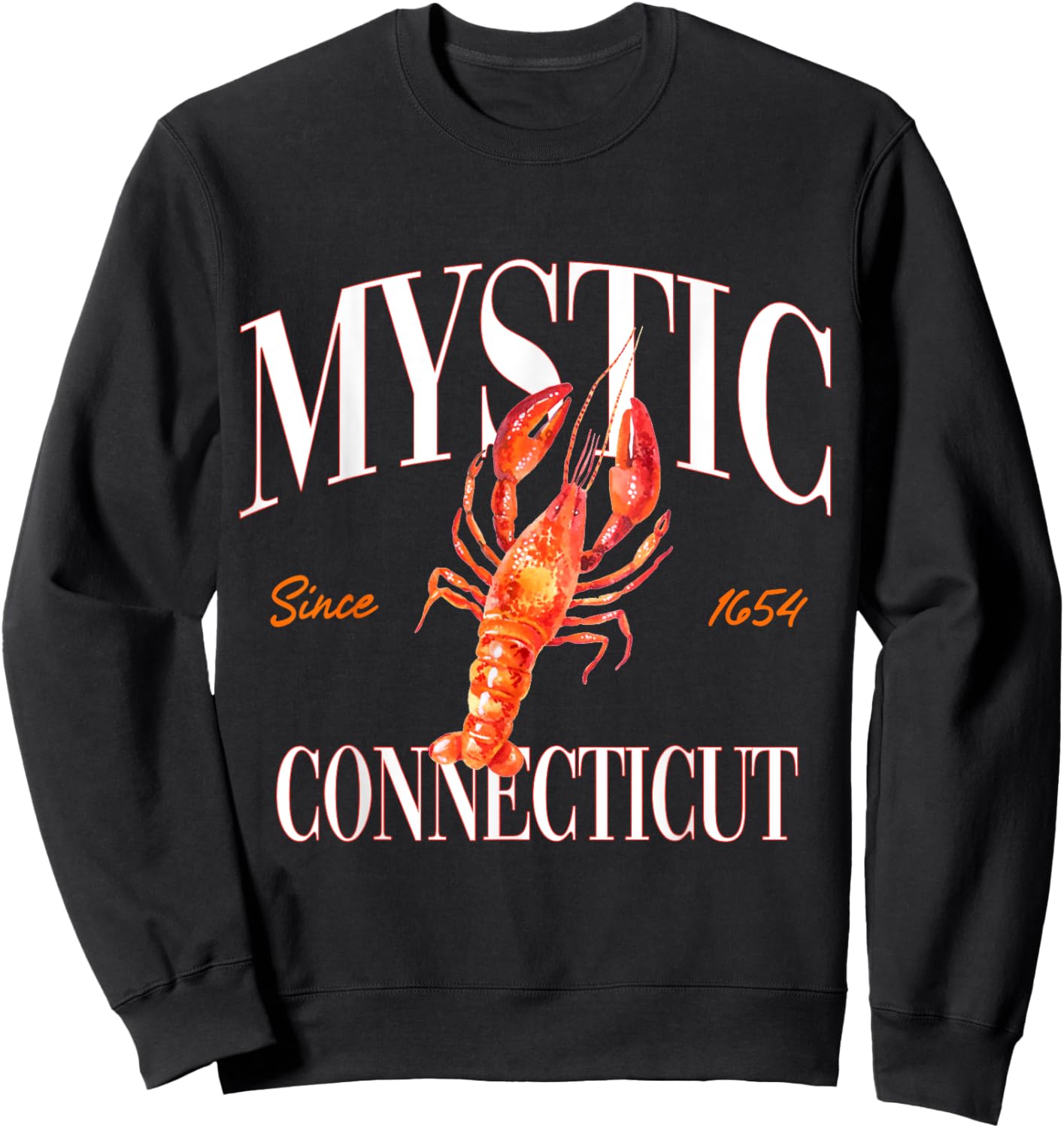 Mystic Connecticut Est. 1654 Lobster Souvenir Vintage Retro Sweatshirt - Sweatshirt | Black