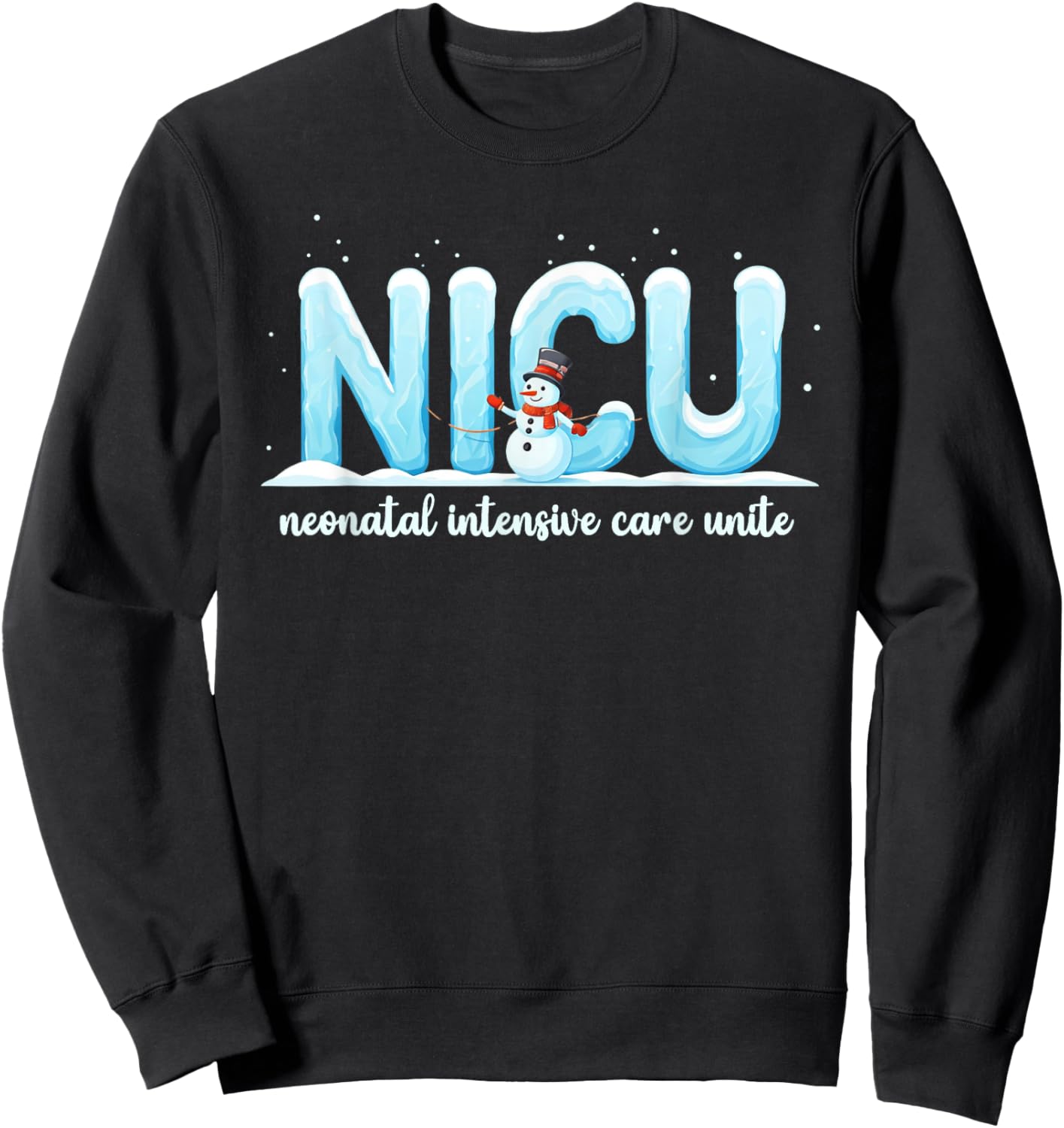 NICU Nurse Christmas Apparel Winter NICU Nurse Christmas Crew , -Adults, Black, Small, Short Sleeve, , Holiday, Casual Sweatshirt - Sweatshirt | Black