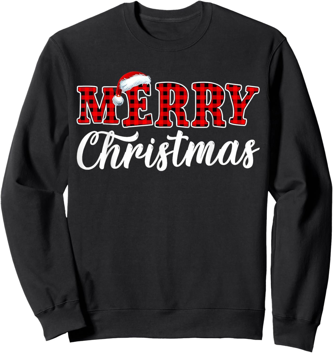 Merry Christmas Buffalo Plaid Red Santa Family Matching Xmas Sweatshirt - Sweatshirt | Black