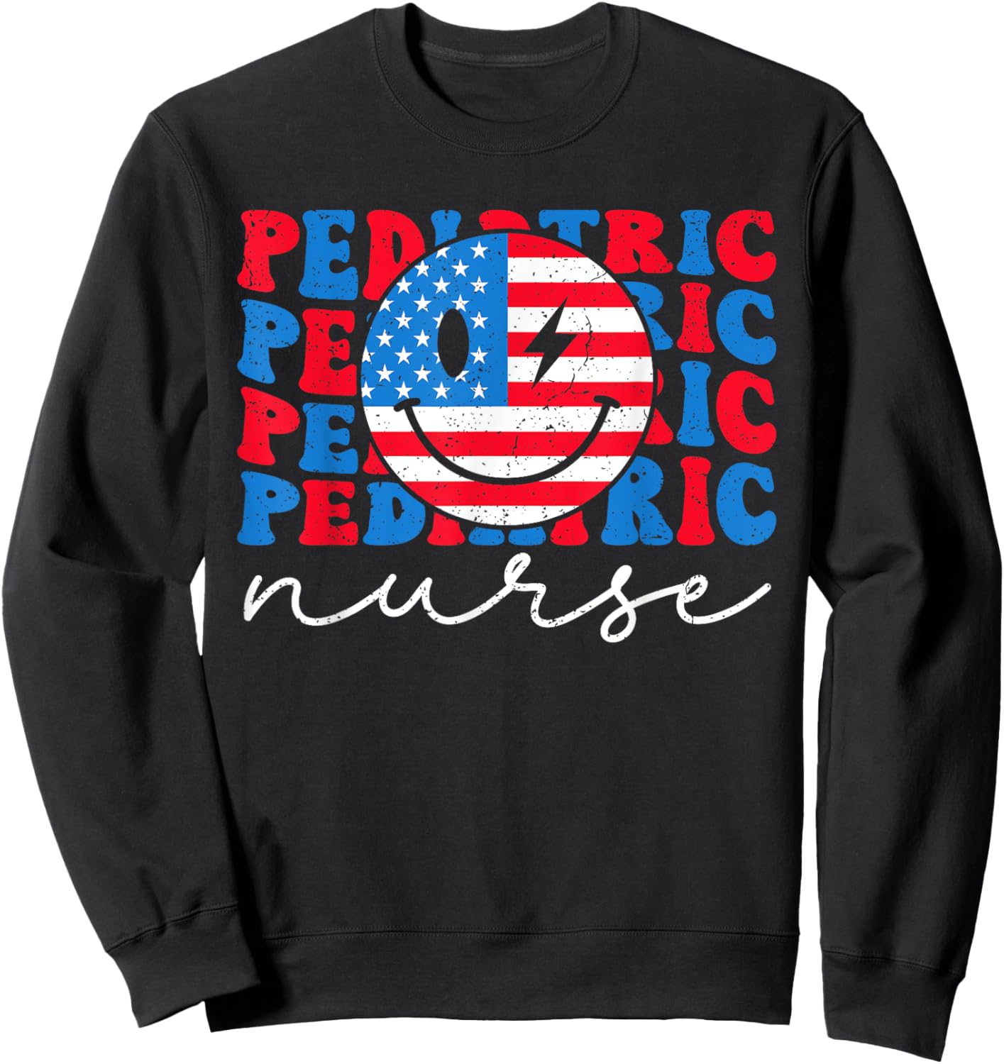 Pediatric Nurse 4th of July 2024 American Flag Peds Nurse Sweatshirt - Sweatshirt | Black
