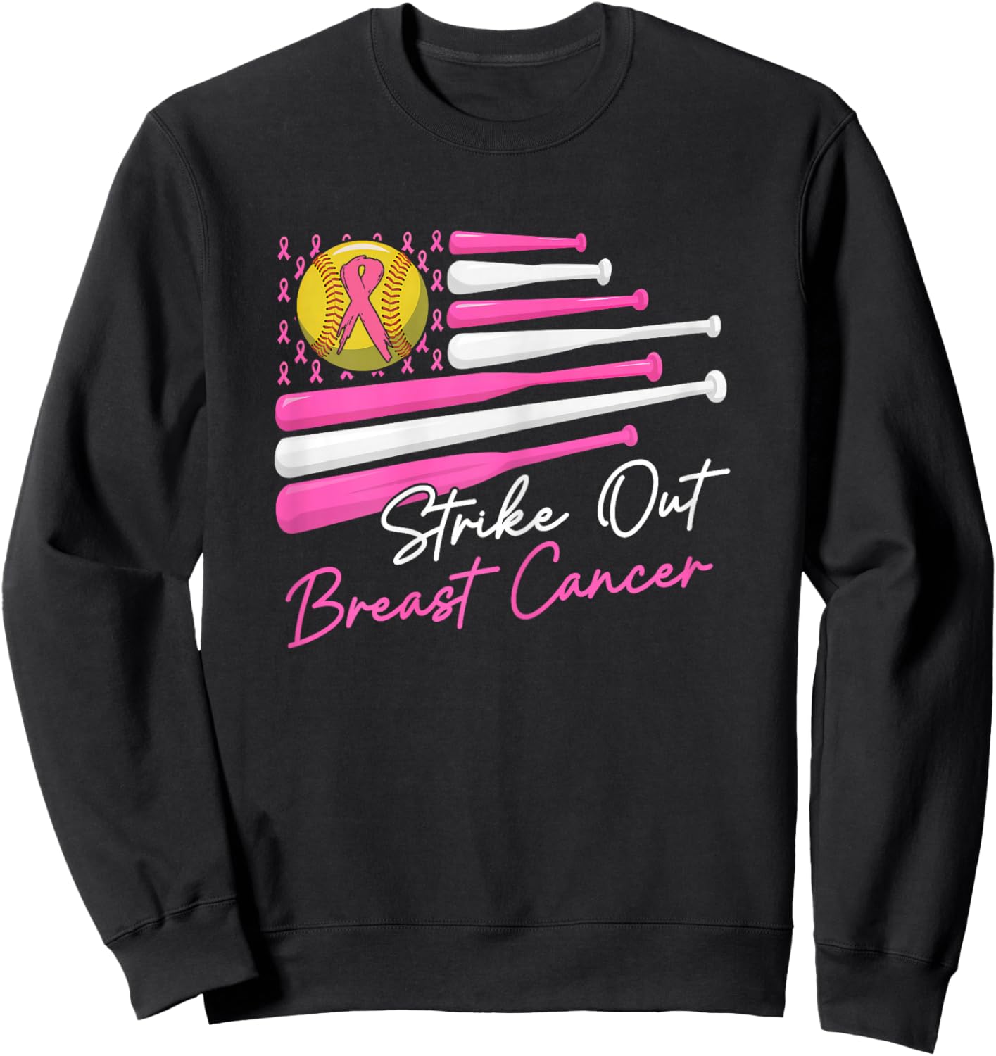 Strike Out Breast Cancer Softball Fight Awareness Men Women Sweatshirt - Sweatshirt | Black