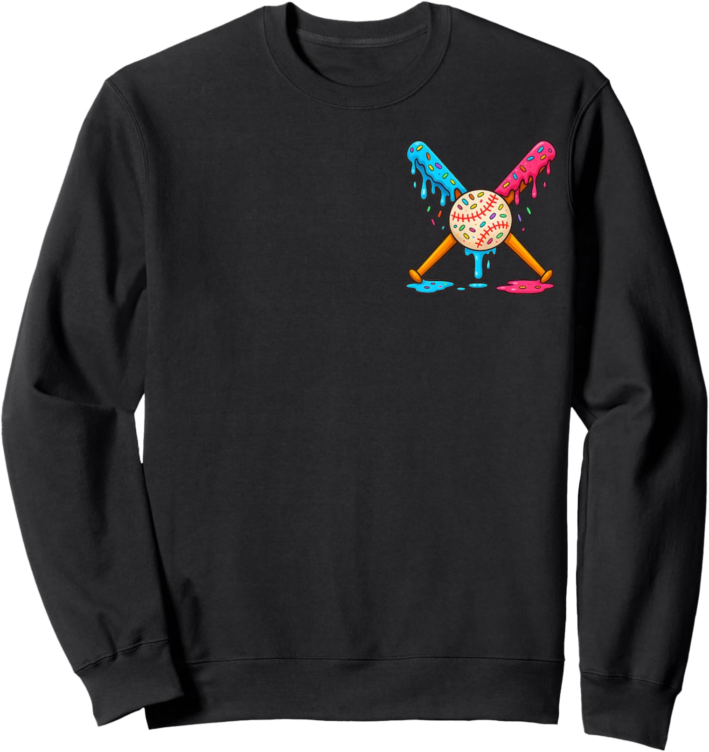 Baseball Boys Ice Cream Drip Front & Back Sweatshirt - Sweatshirt | Black