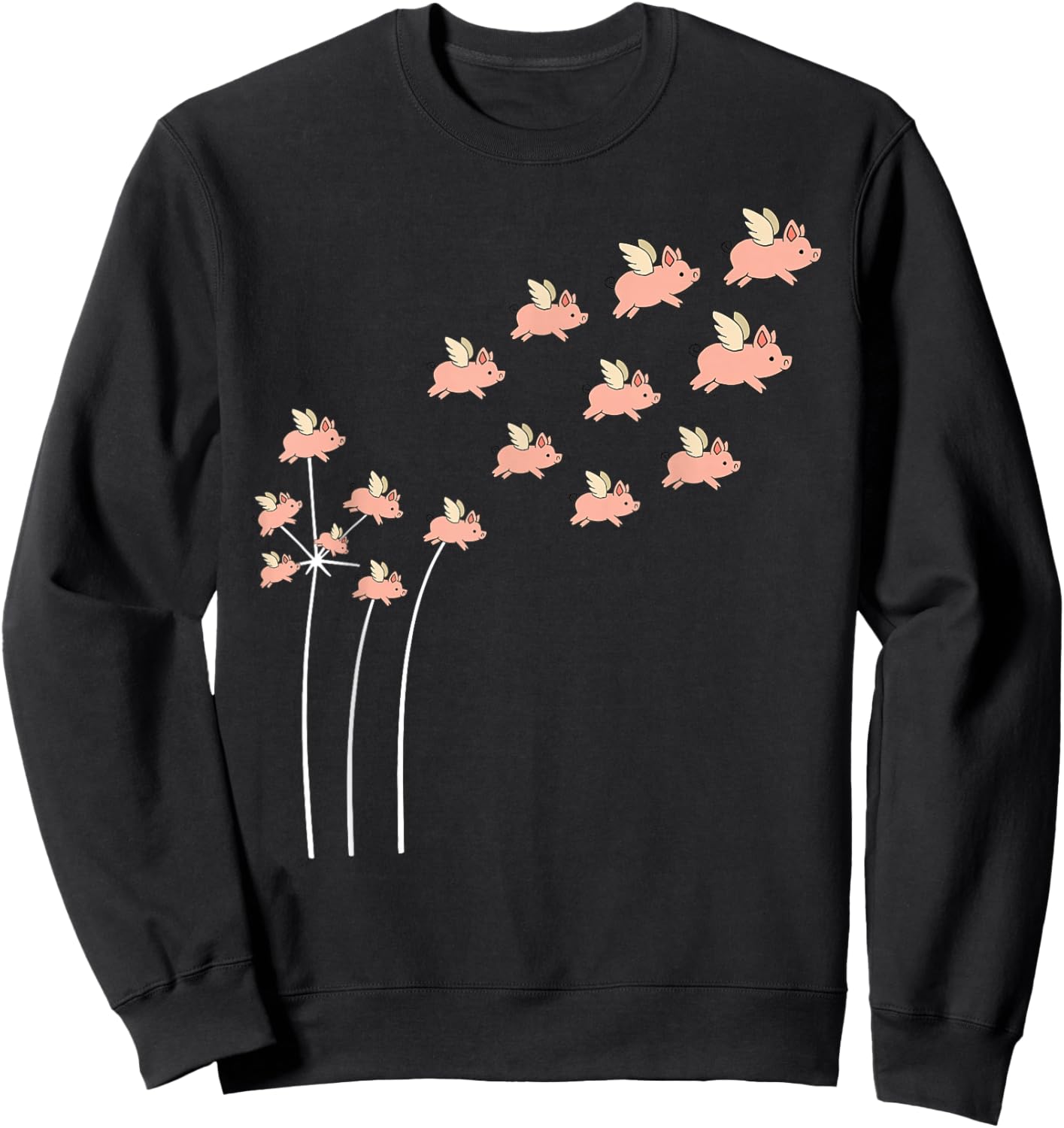 Flower Dandelion Pigs Flying with Wings Fly Cute Pig Lovers Sweatshirt - Sweatshirt | Black