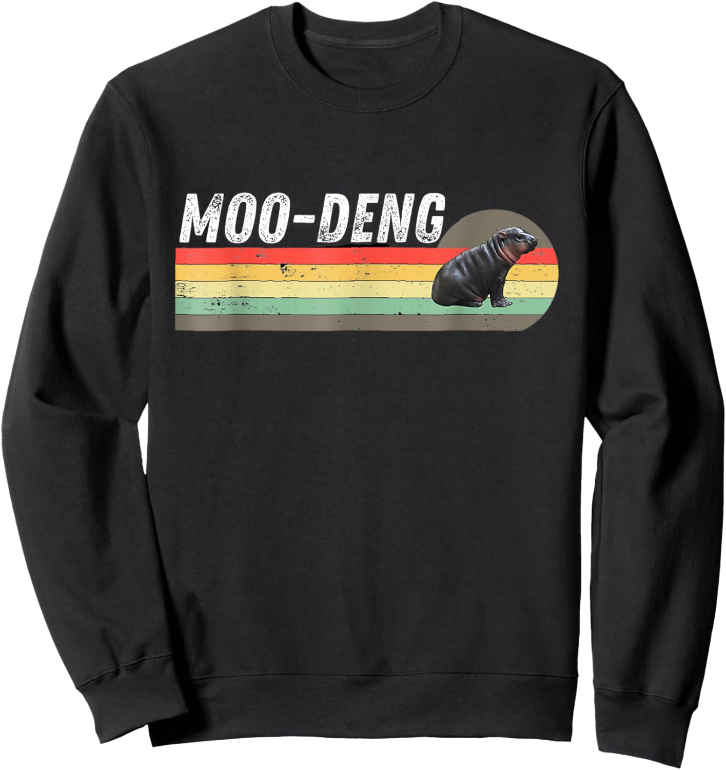 Moo-Deng Cute Baby Hippo Lovers Retro Design Funny Sweatshirt - Sweatshirt | Black