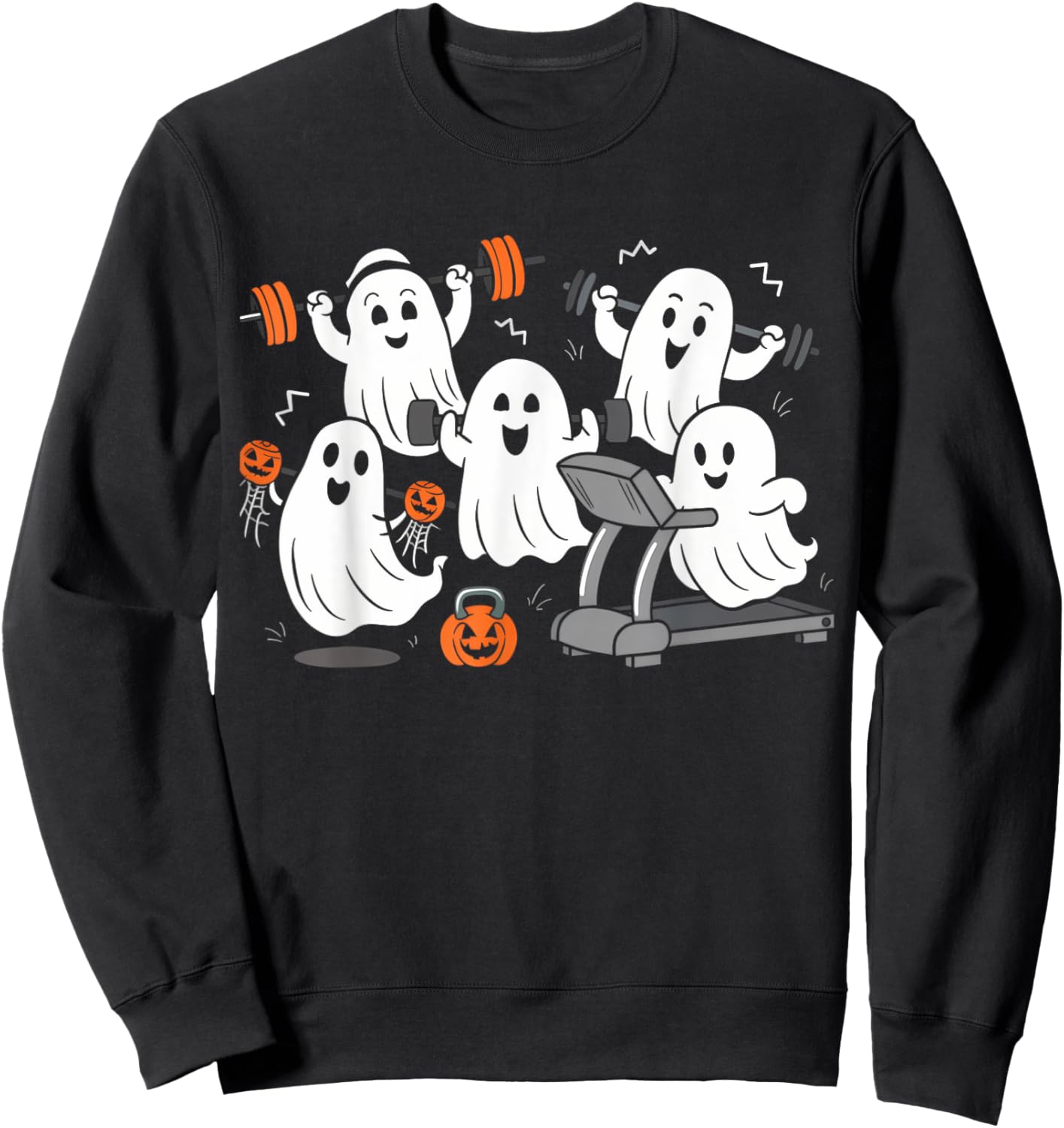 Working Out Ghost Gym Halloween Fitness Weightlifting Sweatshirt - Sweatshirt | Black