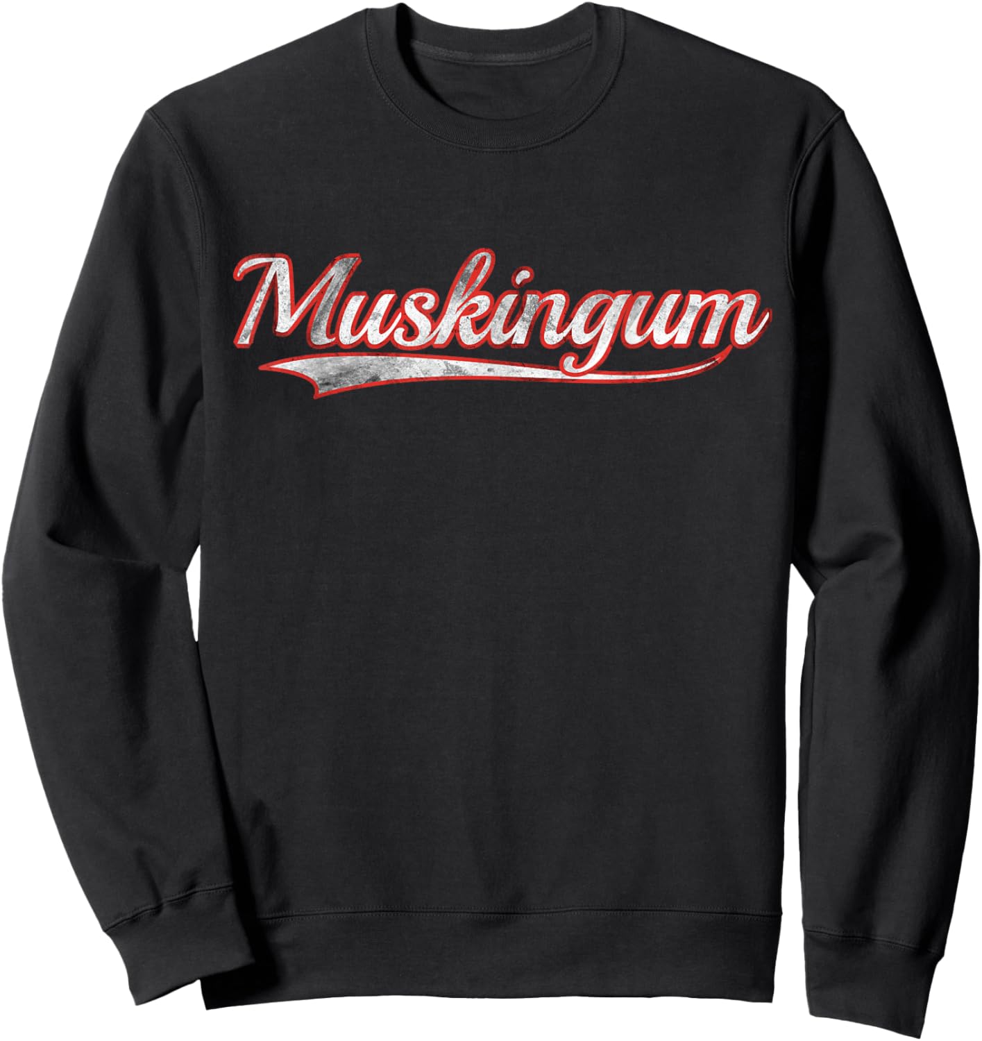 Muskingum Vintage Varsity Distressed Throwback Style Sweatshirt - Sweatshirt | Black