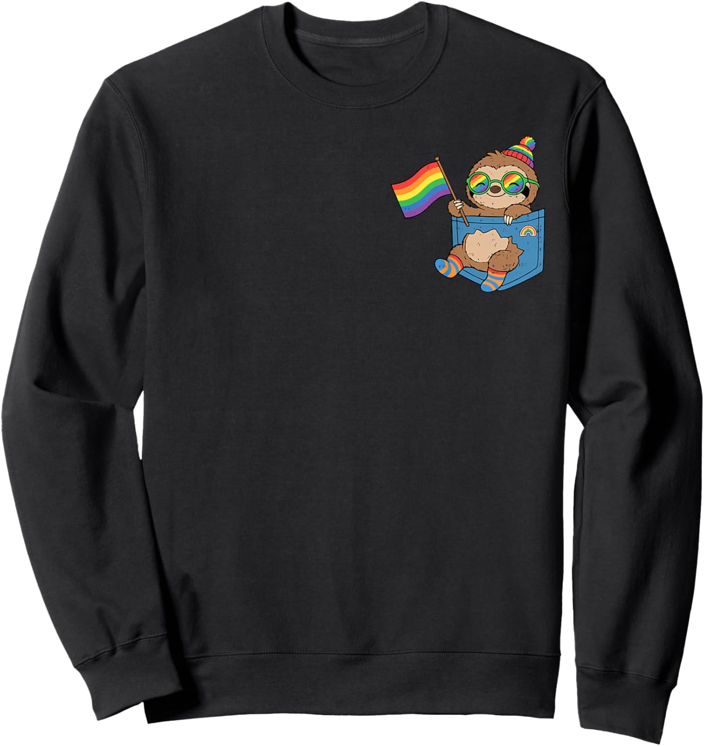 Cute Sloth Gay Pride Pocket Rainbow Flag LGBTQ Ally LGBT Sweatshirt - Sweatshirt | Black