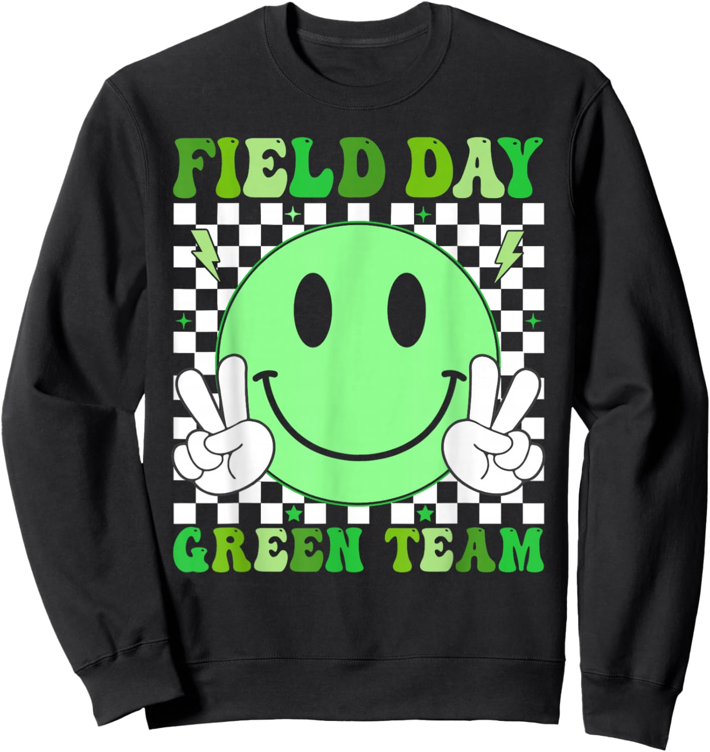 Field Day Green Team Retro Smile Teacher Kids Field Day 2026 Sweatshirt - Sweatshirt | Black