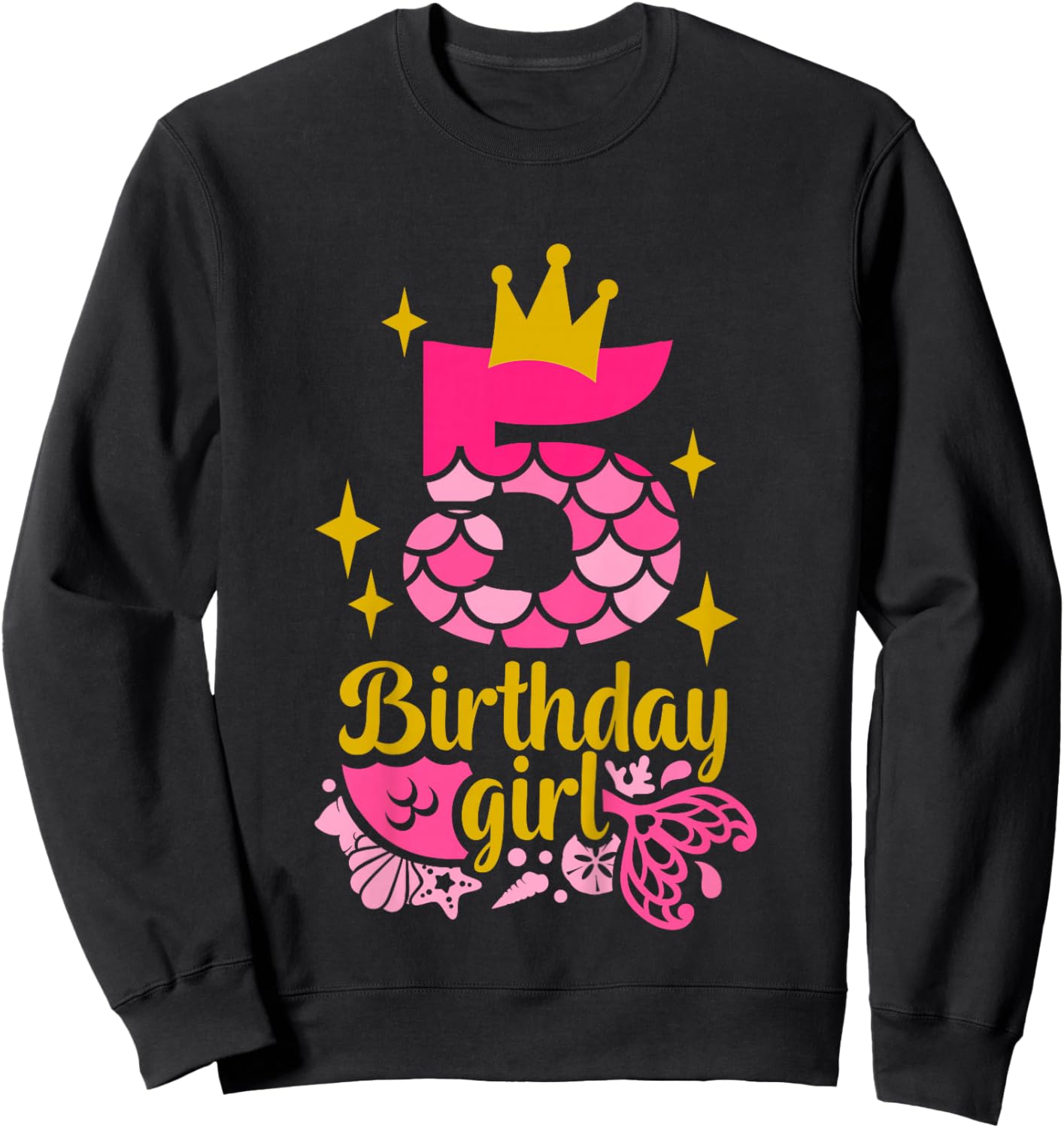 5th Birthday Girl Mermaid Fifth Birthday Pink 5yr Old Bday Sweatshirt - Sweatshirt | Black