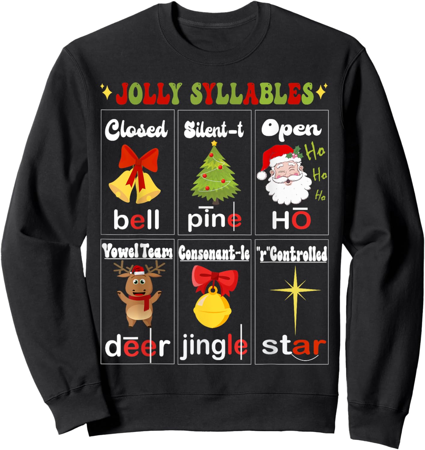 Christmas Reading Teacher Syllable Types Reading Teacher Sweatshirt - Sweatshirt | Black