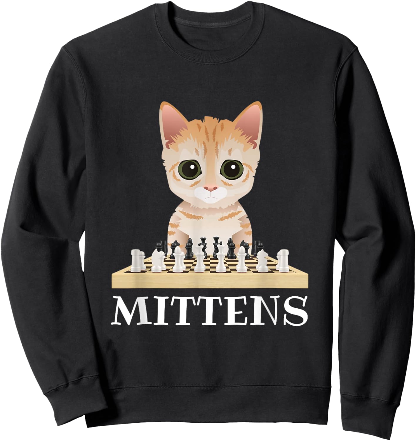 Mittens Cat Playing Chess Game Women Sweatshirt - Sweatshirt | Black