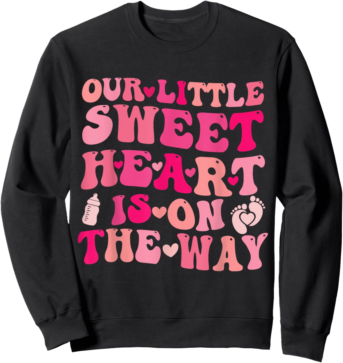 Funny Our Little Sweetheart On The Way Pregnancy Groovy Sweatshirt - Sweatshirt | Black