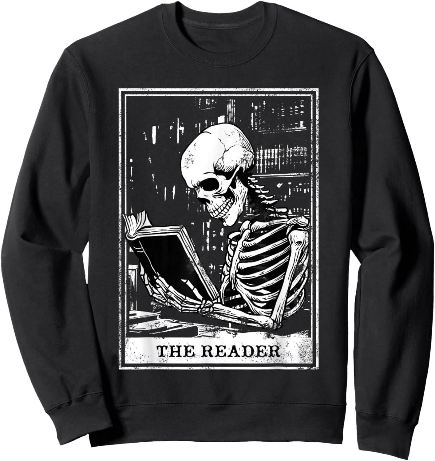 Tarot Card Shirt The Reader Tarot Skeleton Reading Book Sweatshirt - Sweatshirt | Black