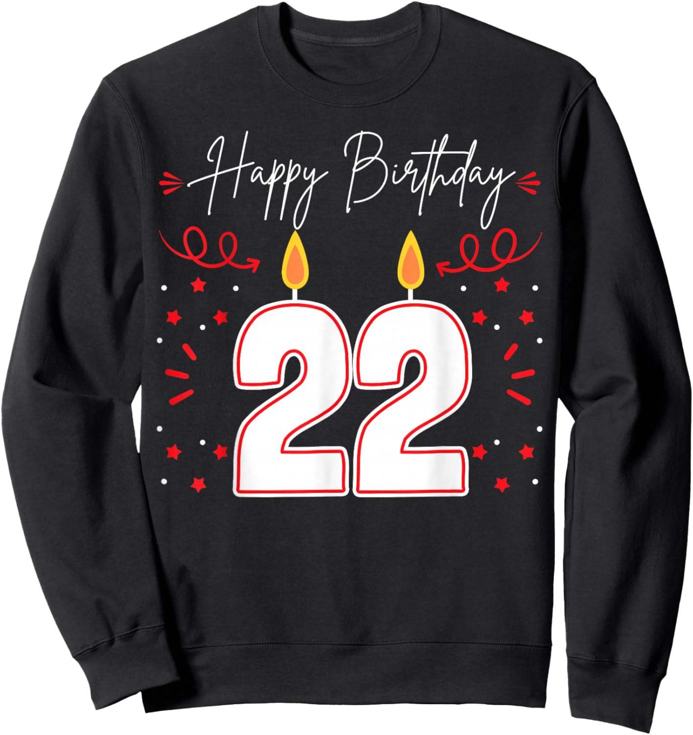 Candle 22 Birthday Party Decoration Wishes Candlelight Cake Sweatshirt - Sweatshirt | Black