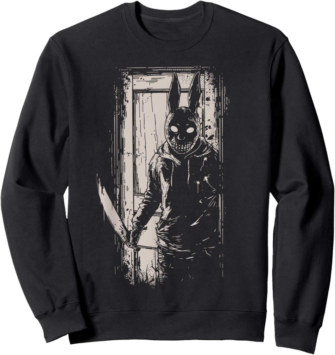Horror Scary Creepy Bunny Mask Man Rabbit Alt Goth Slasher Sweatshirt - Sweatshirt | Black