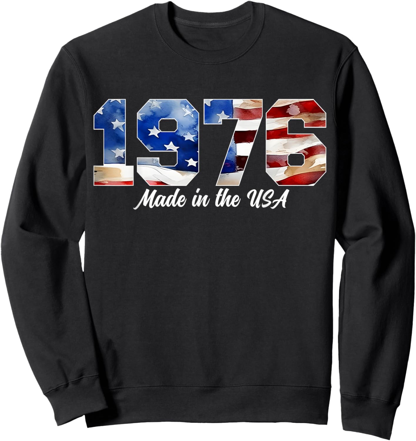 50th Birthday 1976 American Flag Born in 1976 USA Pride Sweatshirt - Sweatshirt | Black