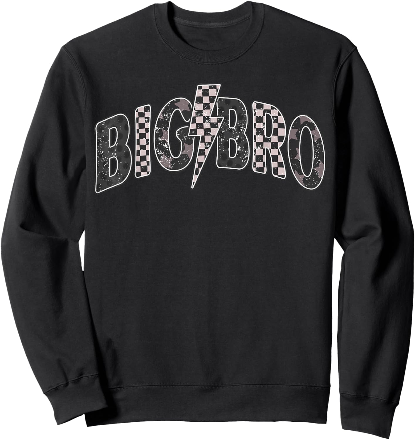 Checkered Big Bro New Brother Announcement Lightning Bolt Sweatshirt - Sweatshirt | Black