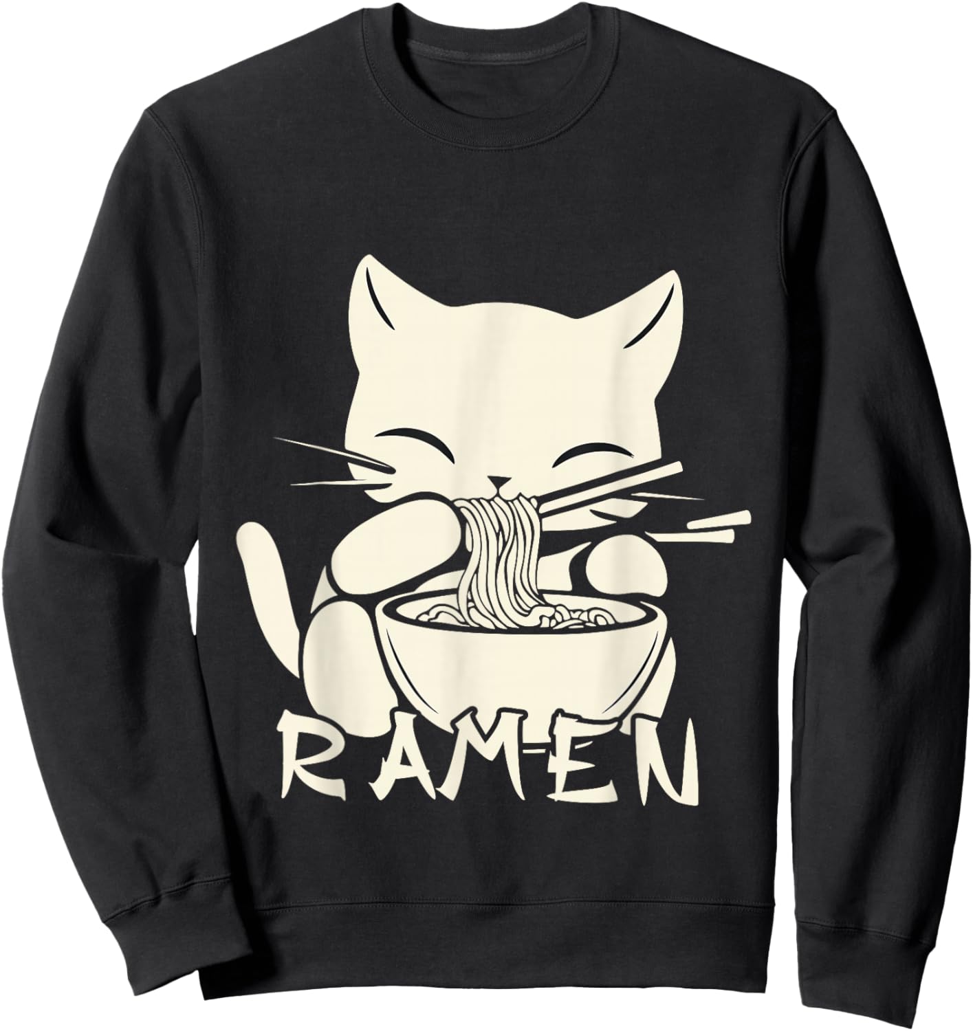 Kawaii Noodles Soup Anime Japanese Ramen Cat Teens Girls Sweatshirt - Sweatshirt | Black