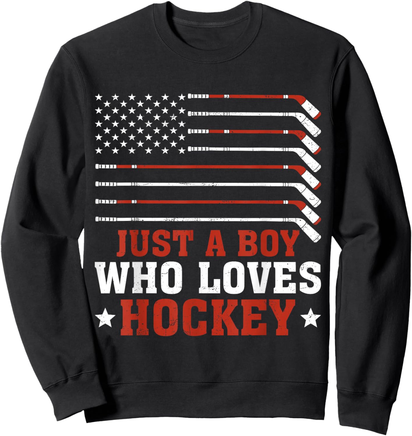 Just A Boy Who Loves Hockey USA Flag Vintage Ice Hockey Sweatshirt - Sweatshirt | Black