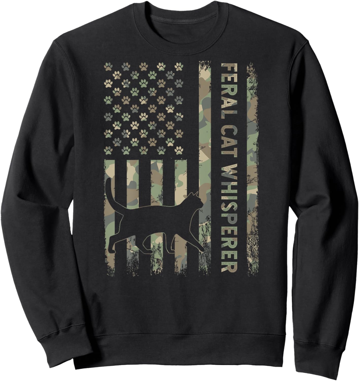 Feral Cat Whisperer Dad Camo USA Flag DESIGN ON BACK Women Kids Sweatshirt - Sweatshirt | Black