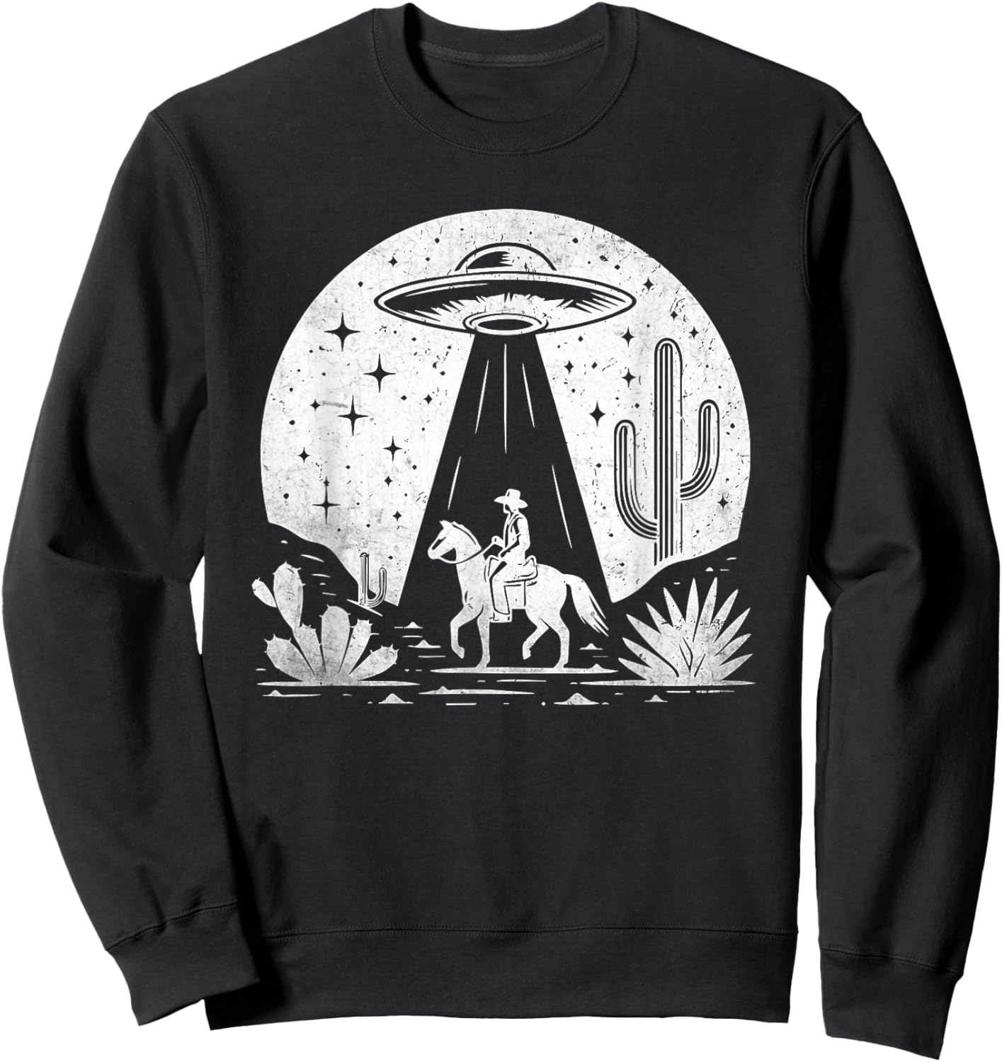 UFO Western Retro Vintage Cowboy Western Rodeo Howdy Alien Sweatshirt - Sweatshirt | Black