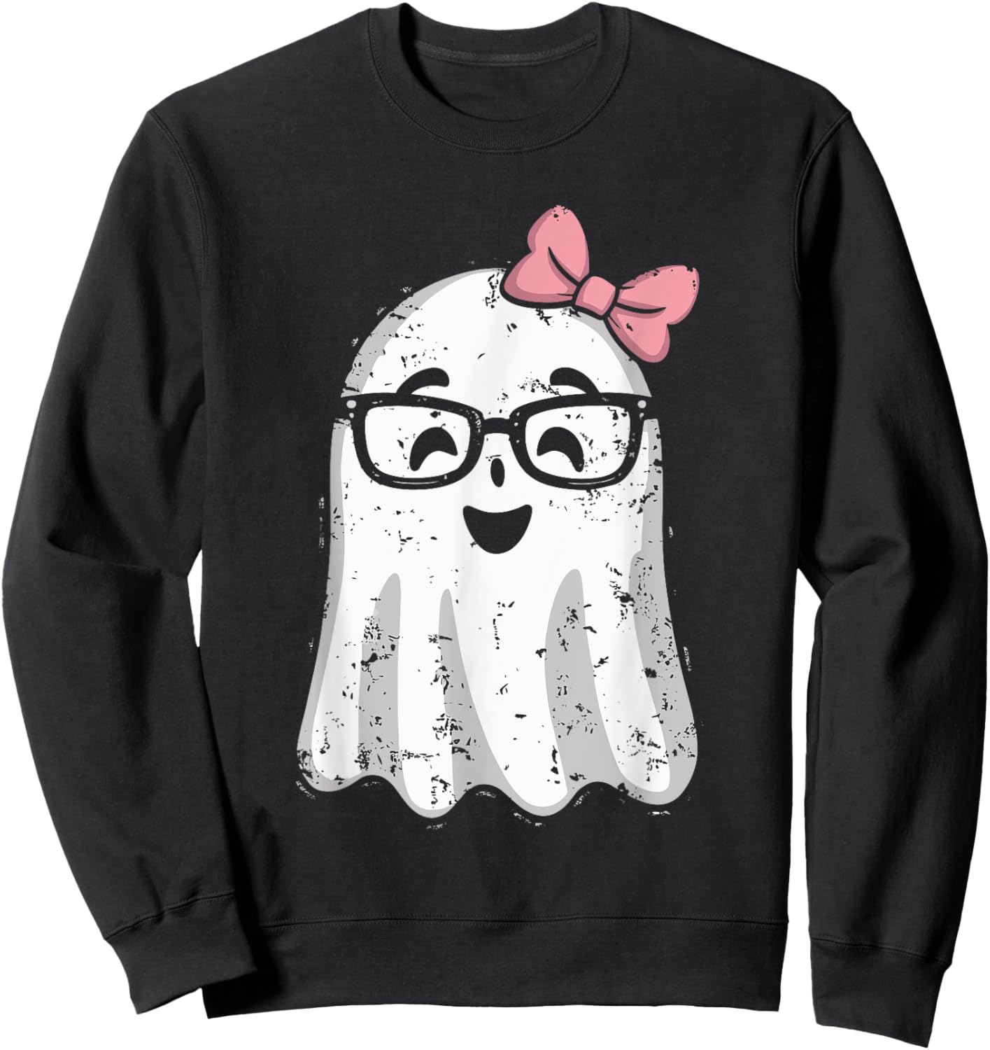 Ghost Eyeglass Girl Halloween Girly Ghost Sweatshirt - Sweatshirt | Black