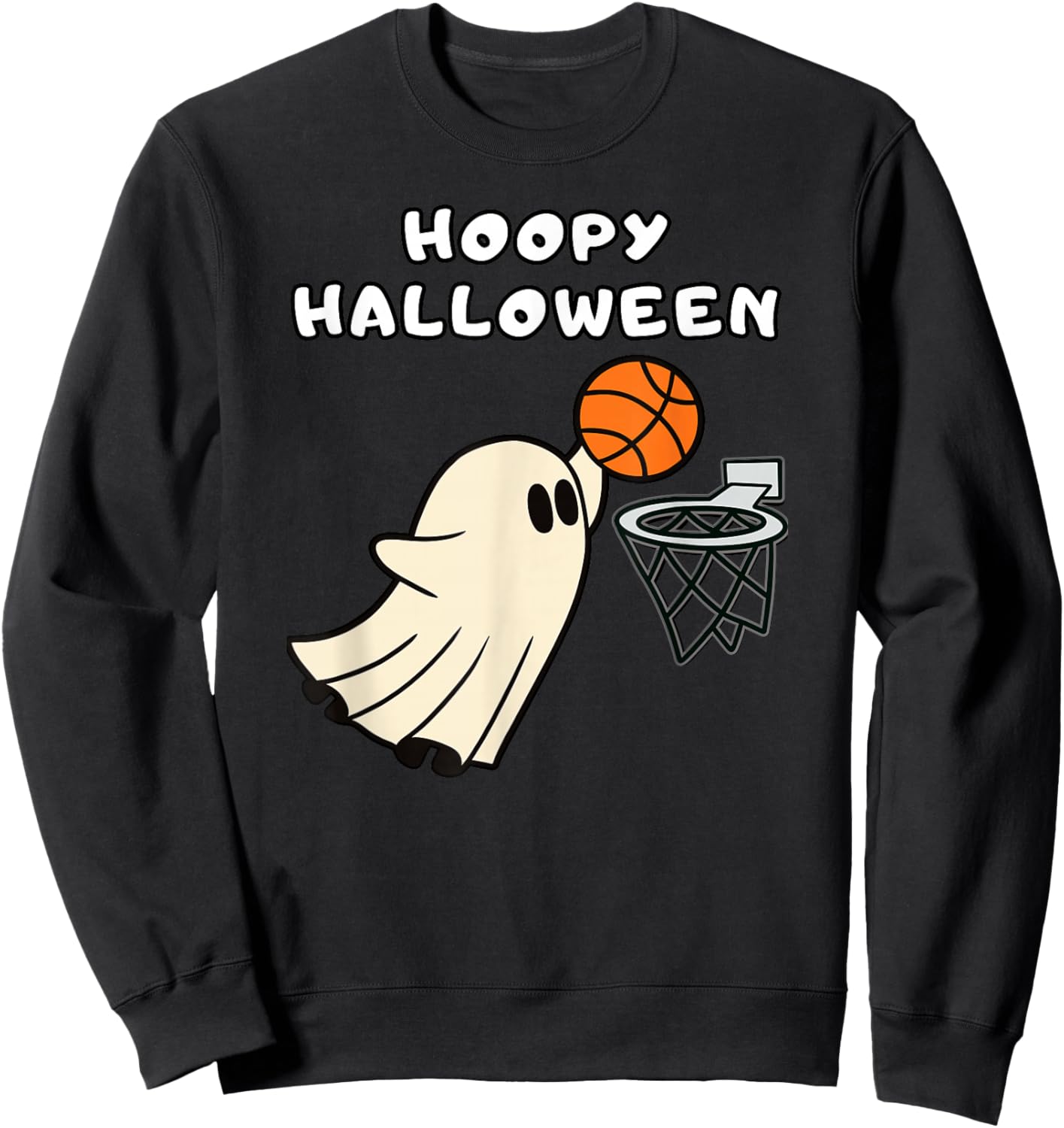 Hoopy Halloween Basketball Ghost Slam Dunk Basketball Hoop Sweatshirt - Sweatshirt | Black