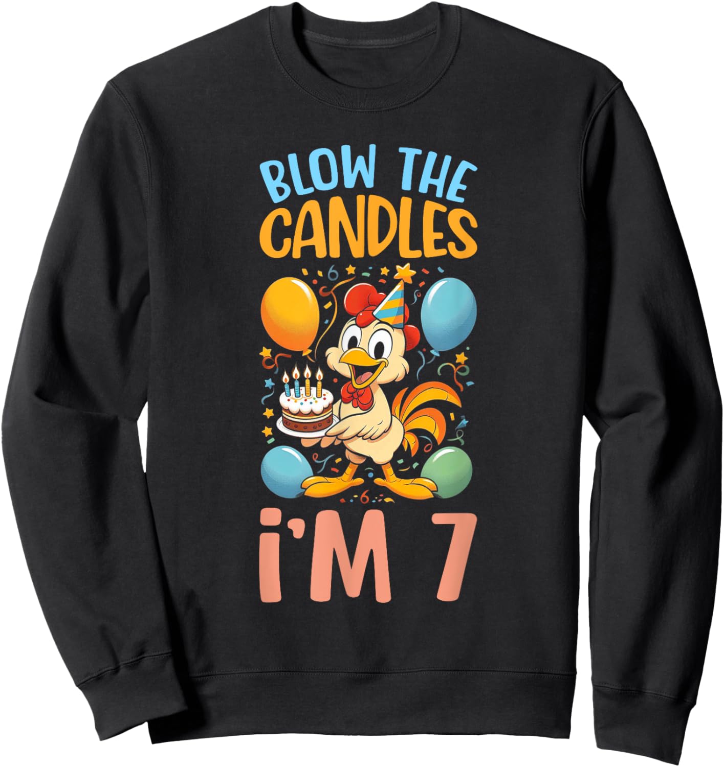 Chicken Kids 7th Birthday Party Boy 7 Year Old Bday Girl Sweatshirt - Sweatshirt | Black