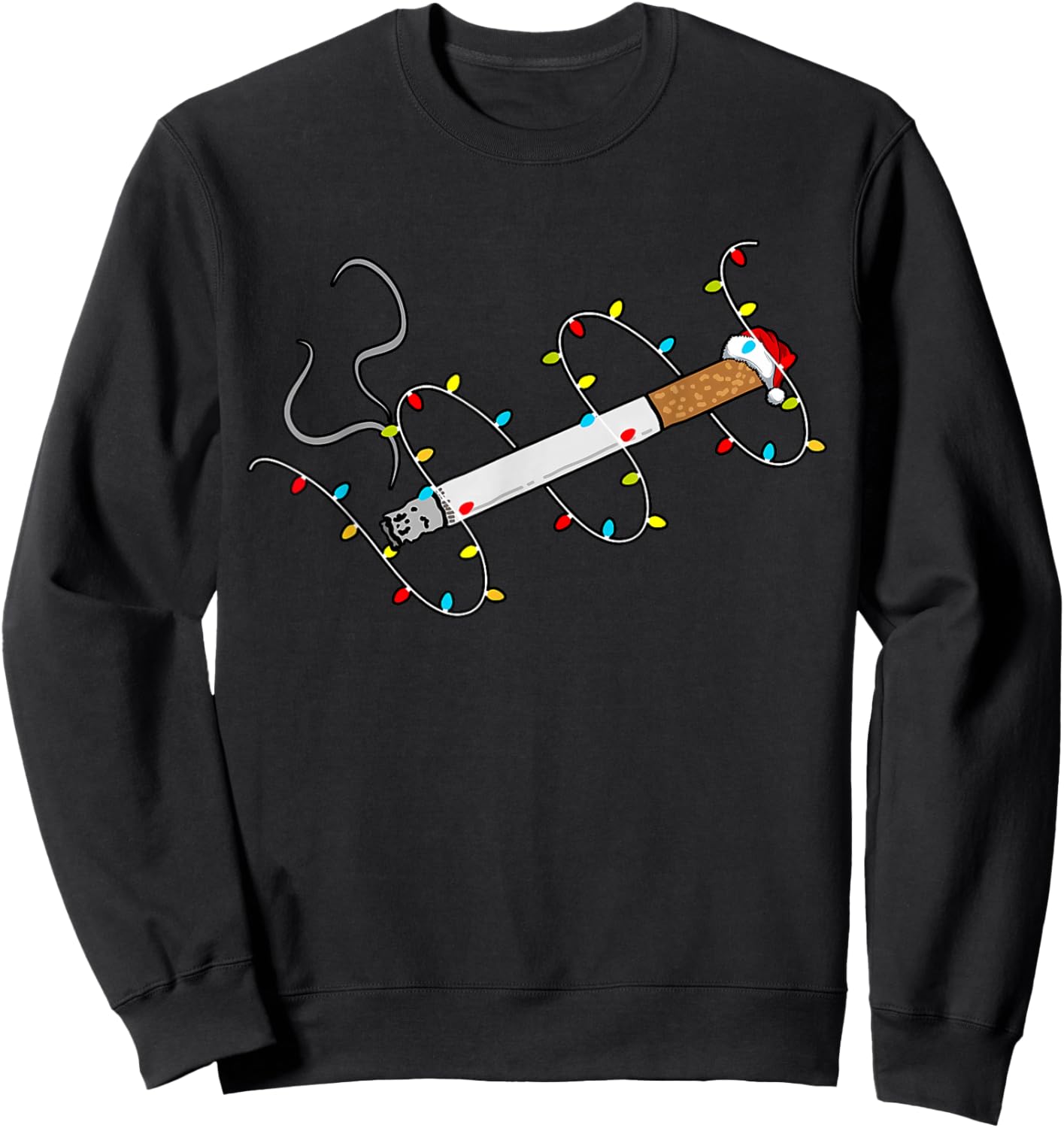 Christmas Lights Cigarette Santa Hat Smoker Pajama Xmas Sweatshirt - Sweatshirt | Black