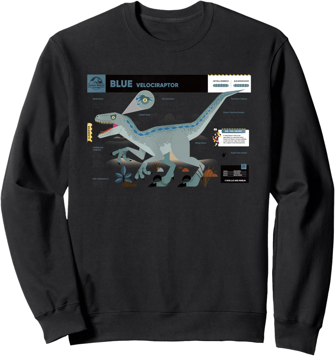 Jurassic World Blue Velociraptor Profile Sweatshirt - Sweatshirt | Black