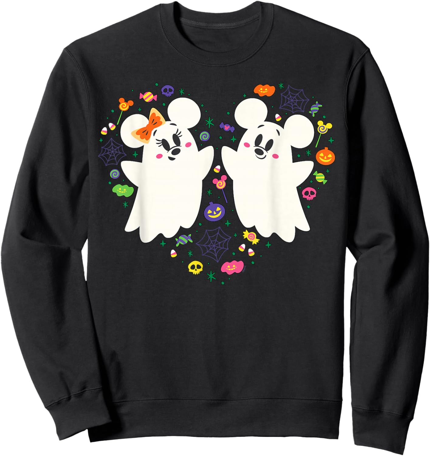 Disney Mickey and Minnie Cute Little Ghosts Halloween Heart Sweatshirt - Sweatshirt | Black