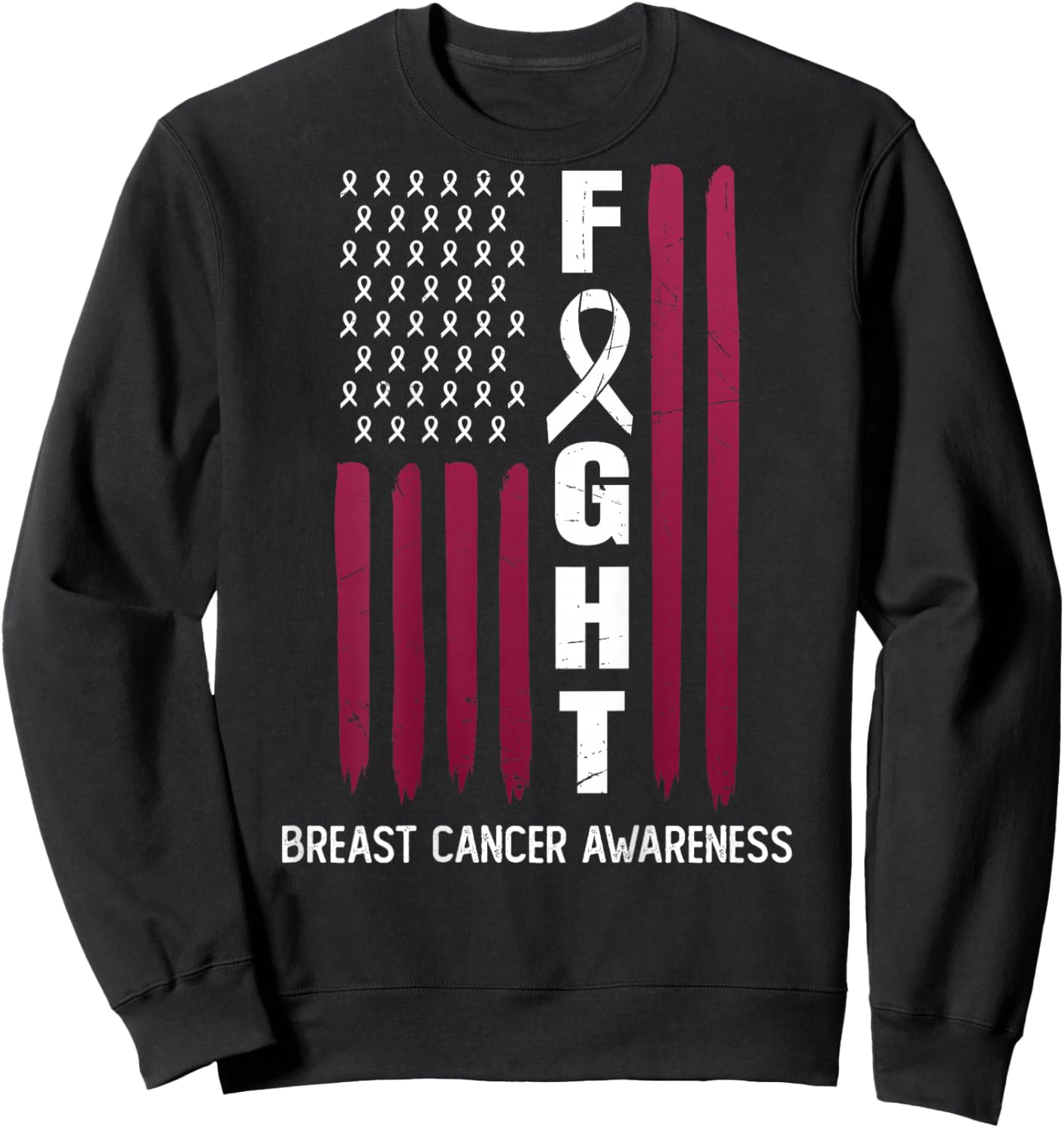 USA Pink Flag Breast Cancer Awareness Month - On Back Sweatshirt - Sweatshirt | Black