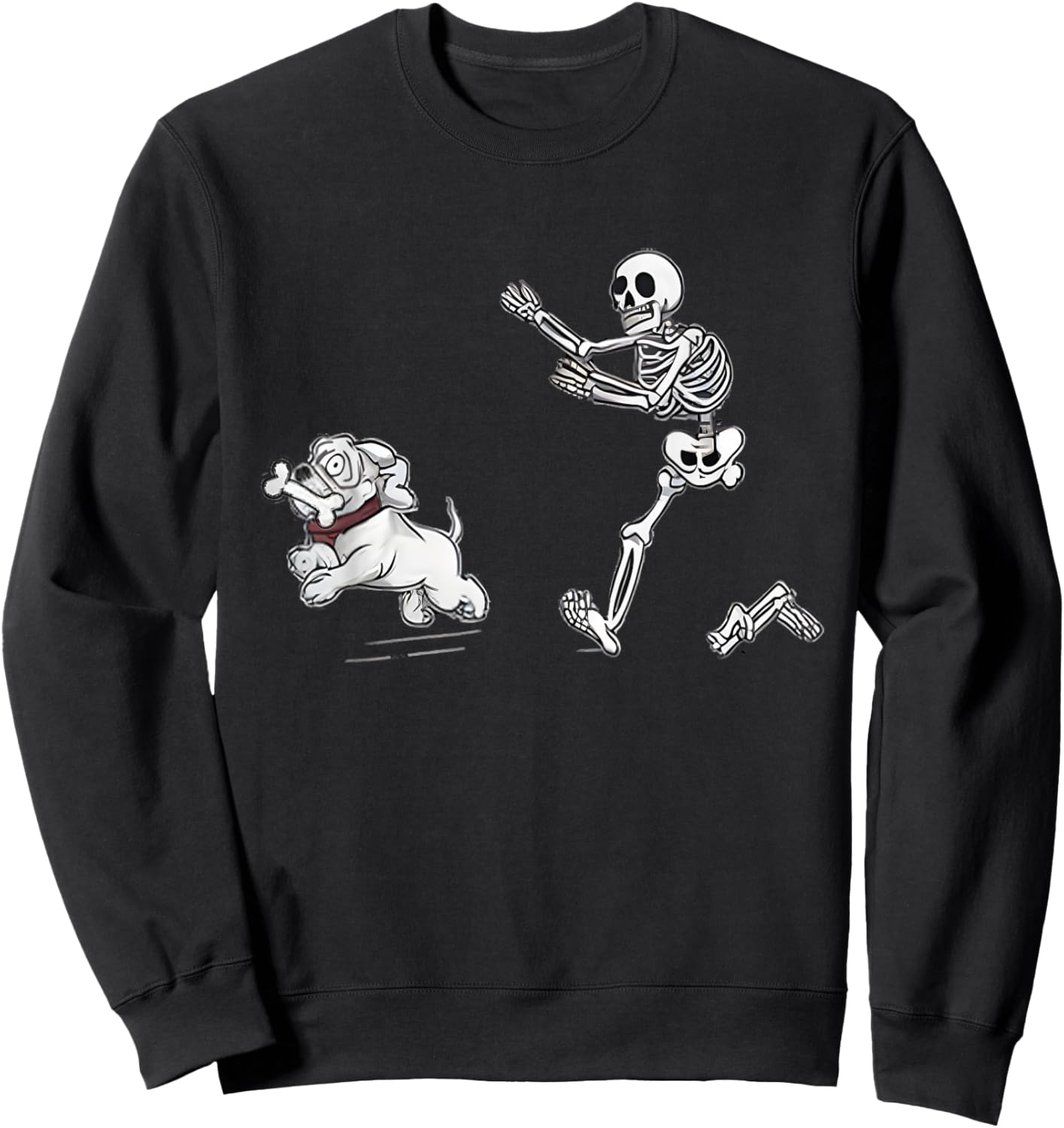 Halloween Dog, Funny Skeleton, Skeleton Chasing Dog Sweatshirt - Sweatshirt | Black