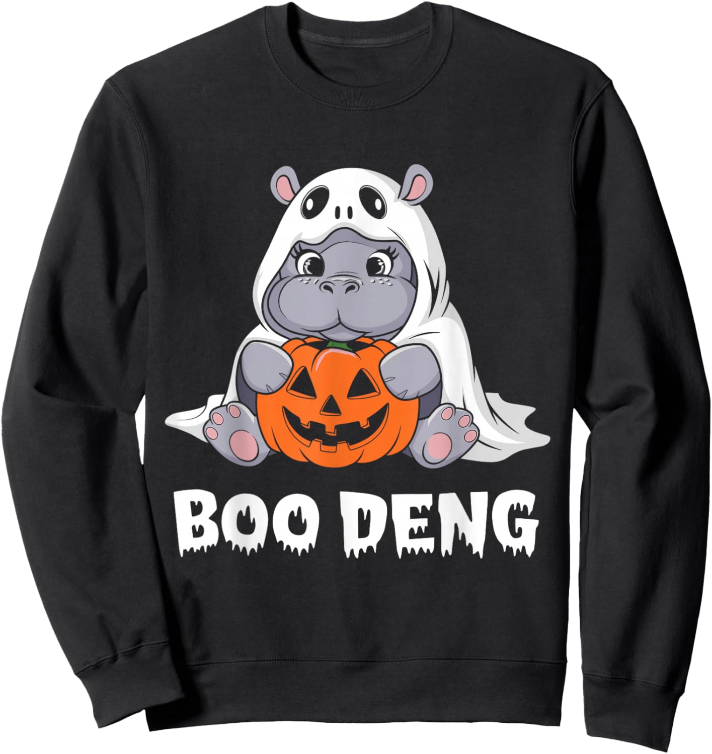 Funny Halloween Moo Deng Baby Hippo Boo Deng Ghost Costume Sweatshirt - Sweatshirt | Black