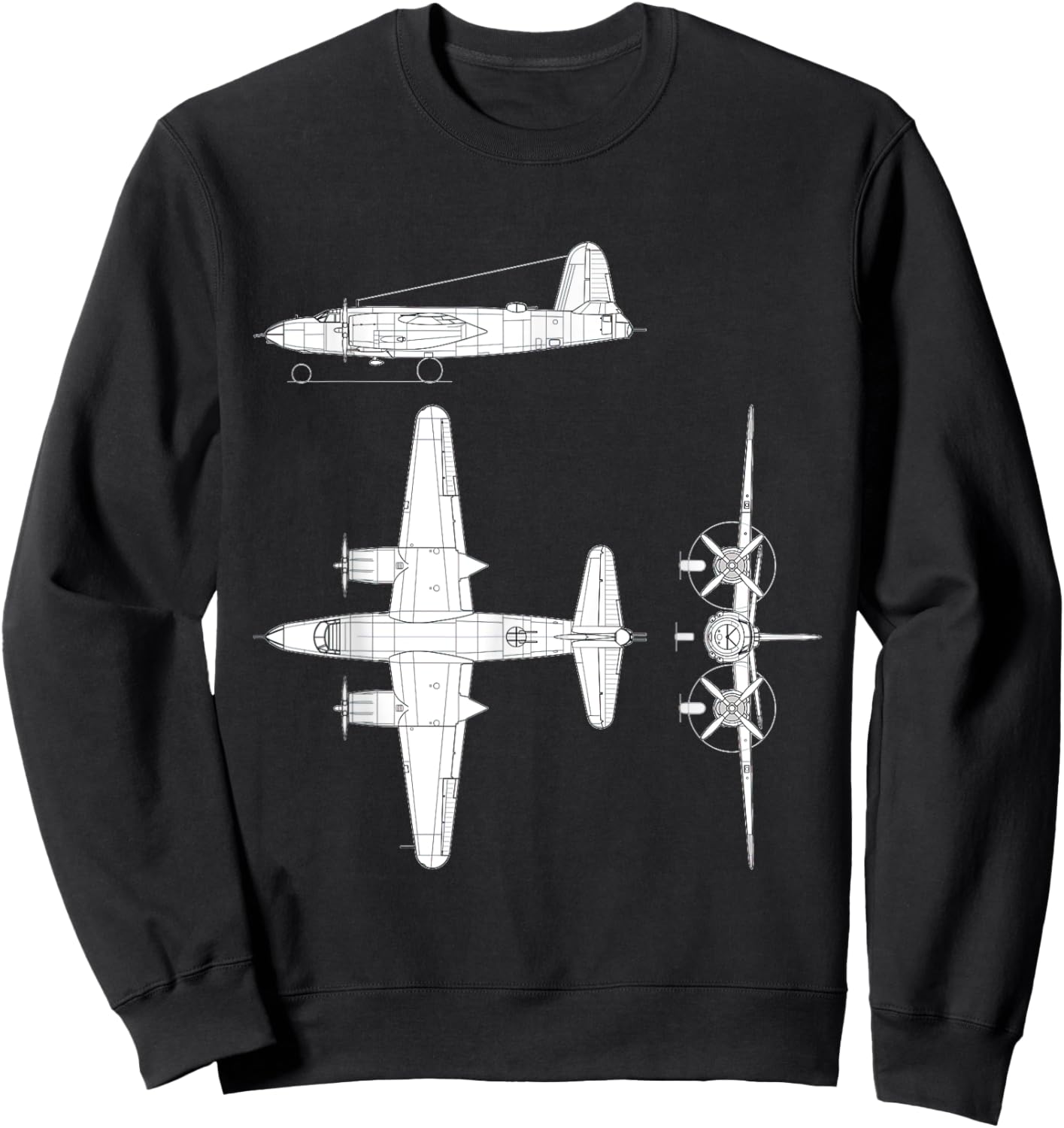 Martin B-26 Marauder WW2 Bomber Airplane Blueprint Sweatshirt - Sweatshirt | Black