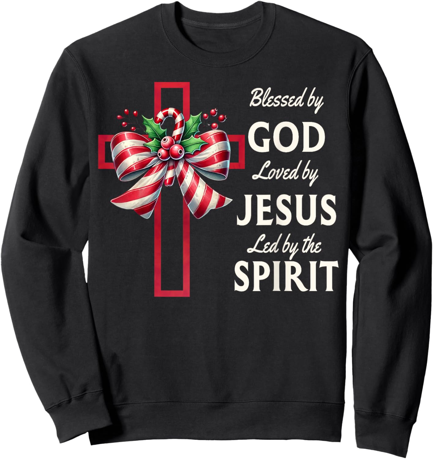 Blessed By God Loved By Jesus Beautiful Candy Cane Cross Sweatshirt - Sweatshirt | Black