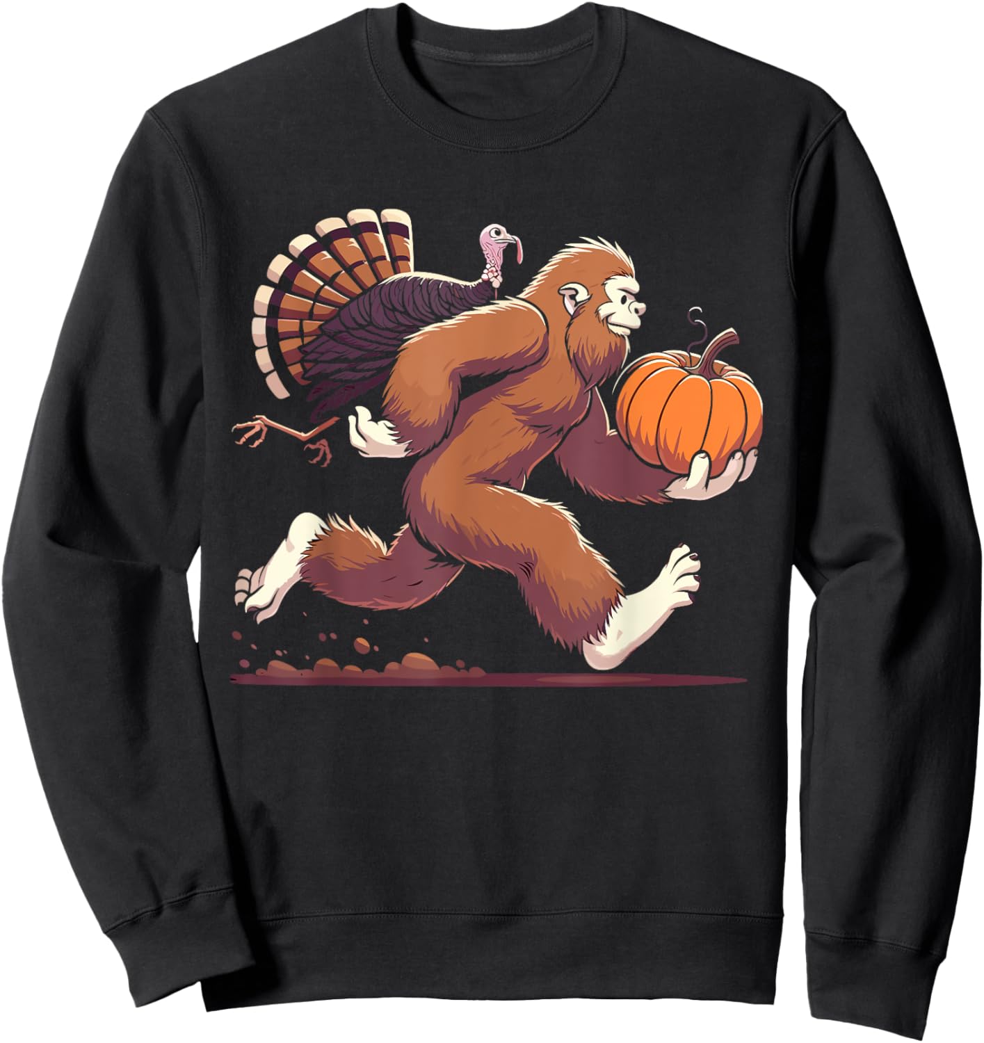 Bigfoot sasquatch with turkey and pumpkin for thanksgiving Sweatshirt - Sweatshirt | Black