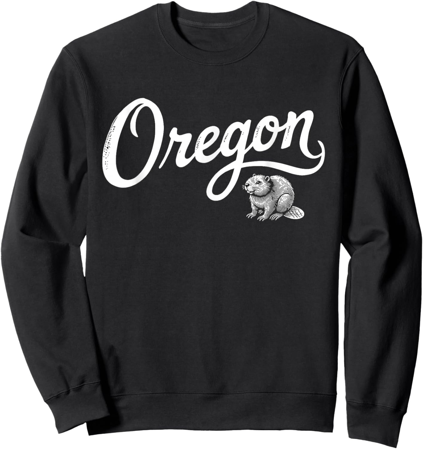 Oregon - OR, Retro Vintage Script Beaver Design Sweatshirt - Sweatshirt | Black