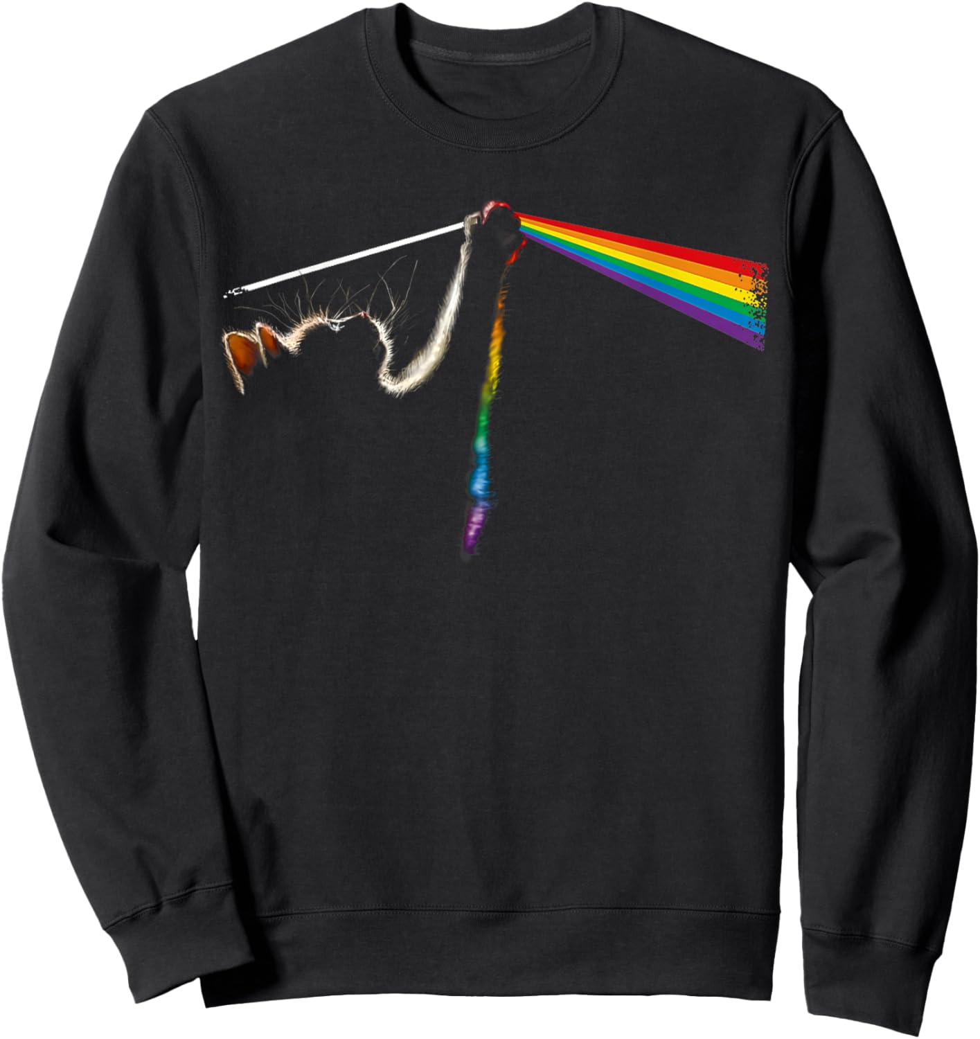 Vintage Cat Lover Dad Cat Mom Prism Rainbow Light Rock Music Sweatshirt - Sweatshirt | Black