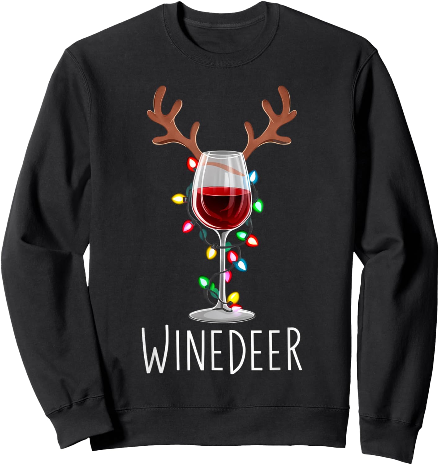 Winedeer Reinbeer Santa Hat Reindeer Couple Xmas Matching Sweatshirt - Sweatshirt | Black