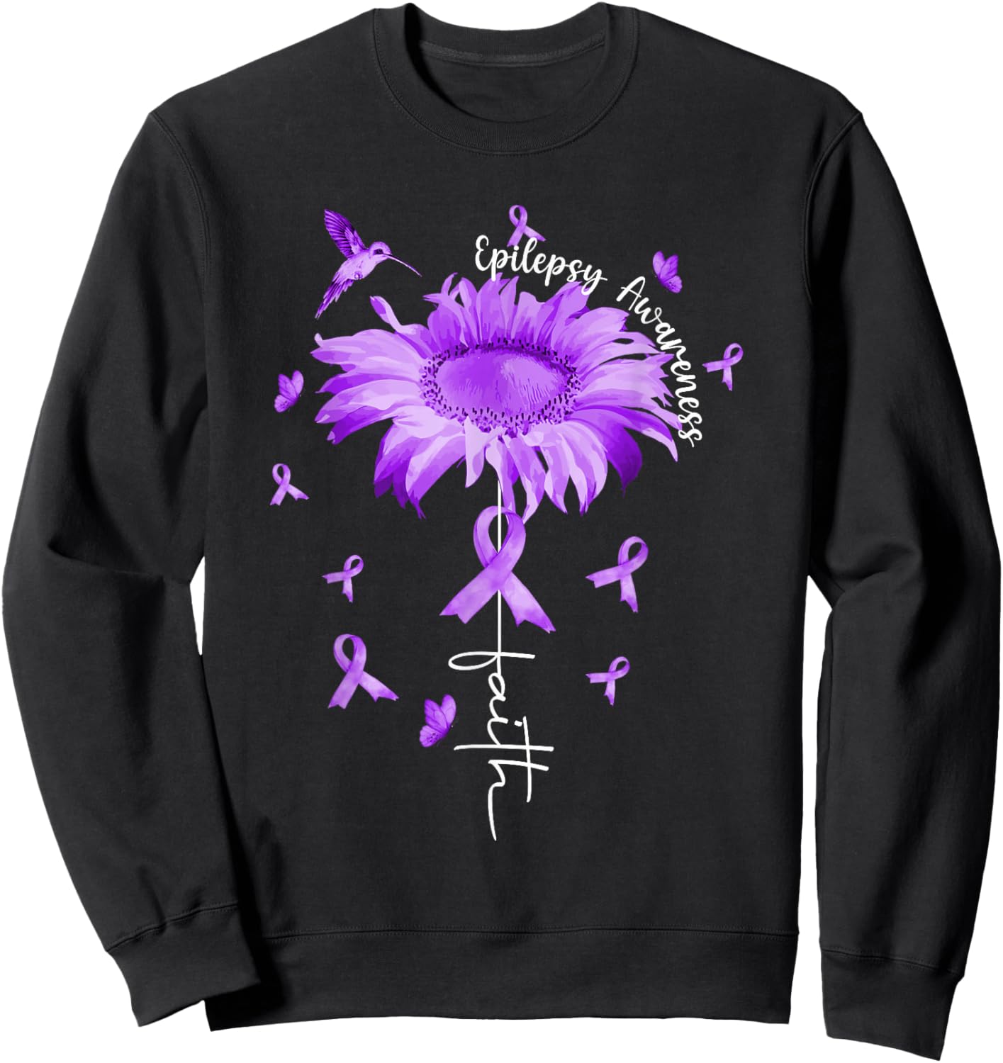 Purple Ribbon Daisy Faith - Epilepsy Awareness Gift Sweatshirt - Sweatshirt | Black