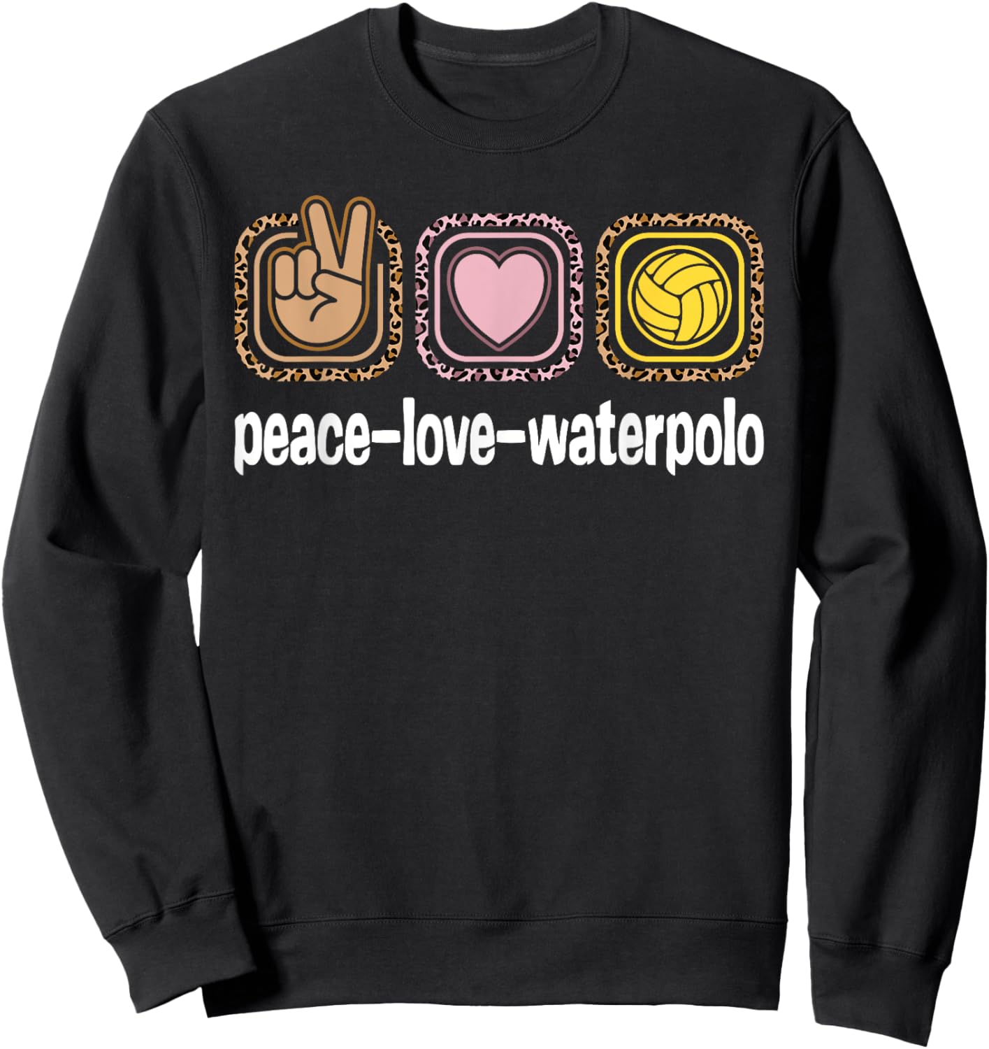 Water Polo Leopard Print Women Girls Peace Love Waterpolo Sweatshirt - Sweatshirt | Black