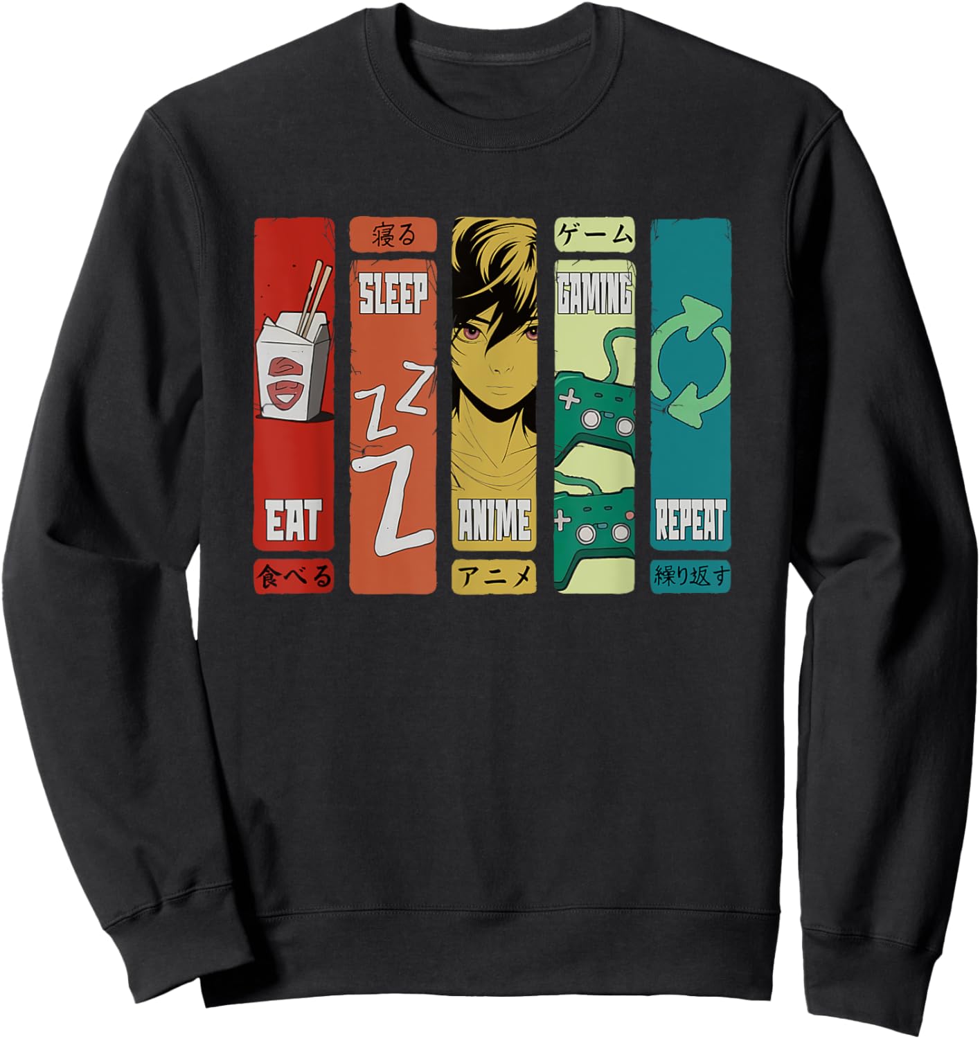 Eat Sleep Anime Gaming Repeat Funny Kawaii Anime Manga Sweatshirt - Sweatshirt | Black