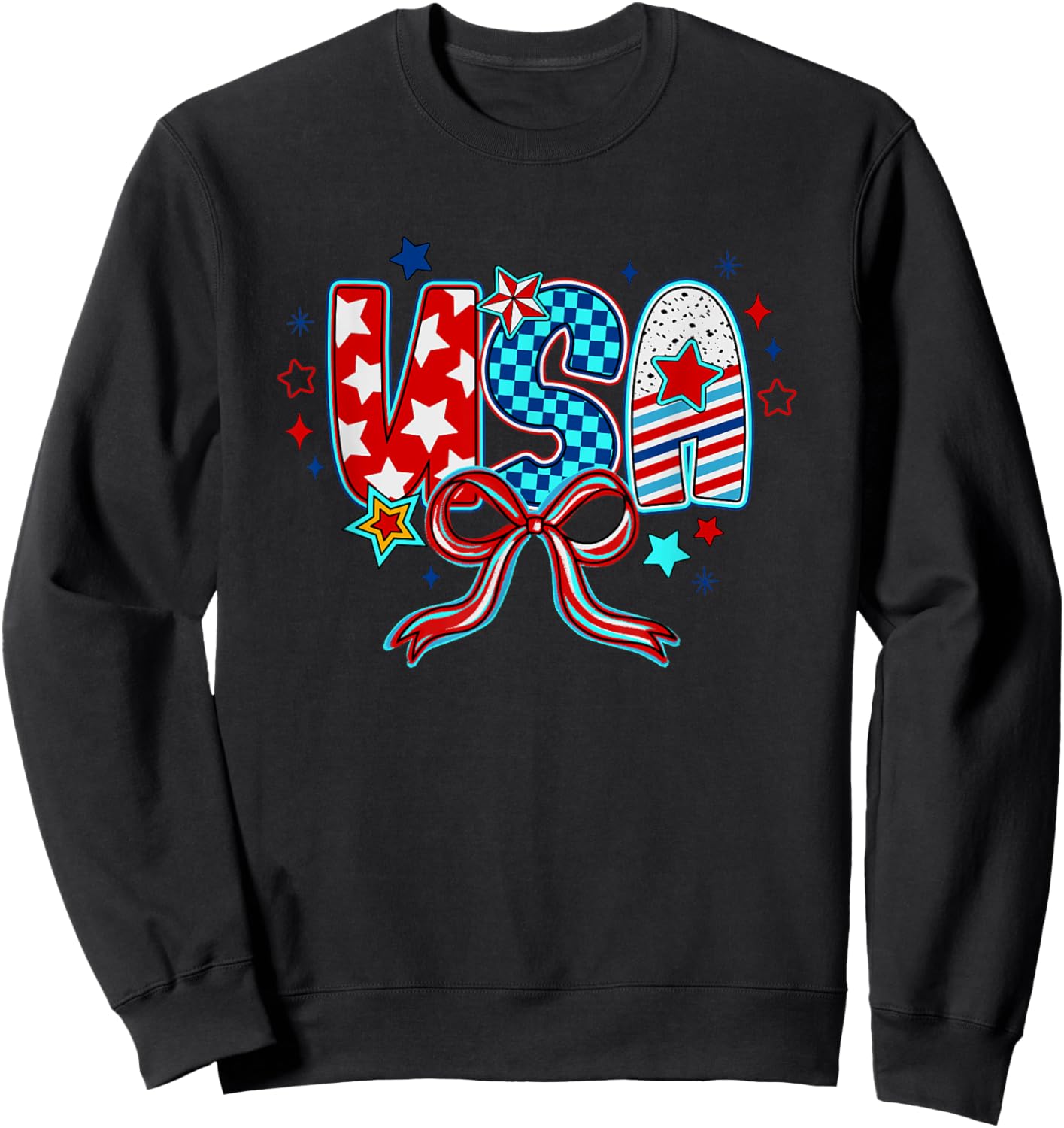 USA Stars And Stripes Bow Star Pattern Design Sweatshirt - Sweatshirt | Black