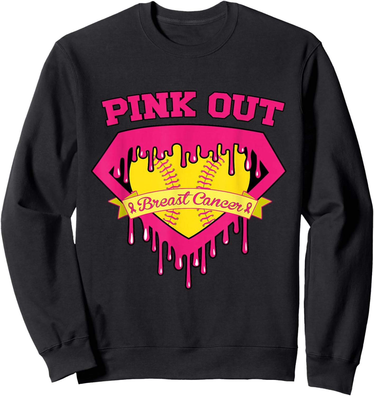 Pink Out Breast Cancer Softball Breast Cancer Awareness Sweatshirt - Sweatshirt | Black