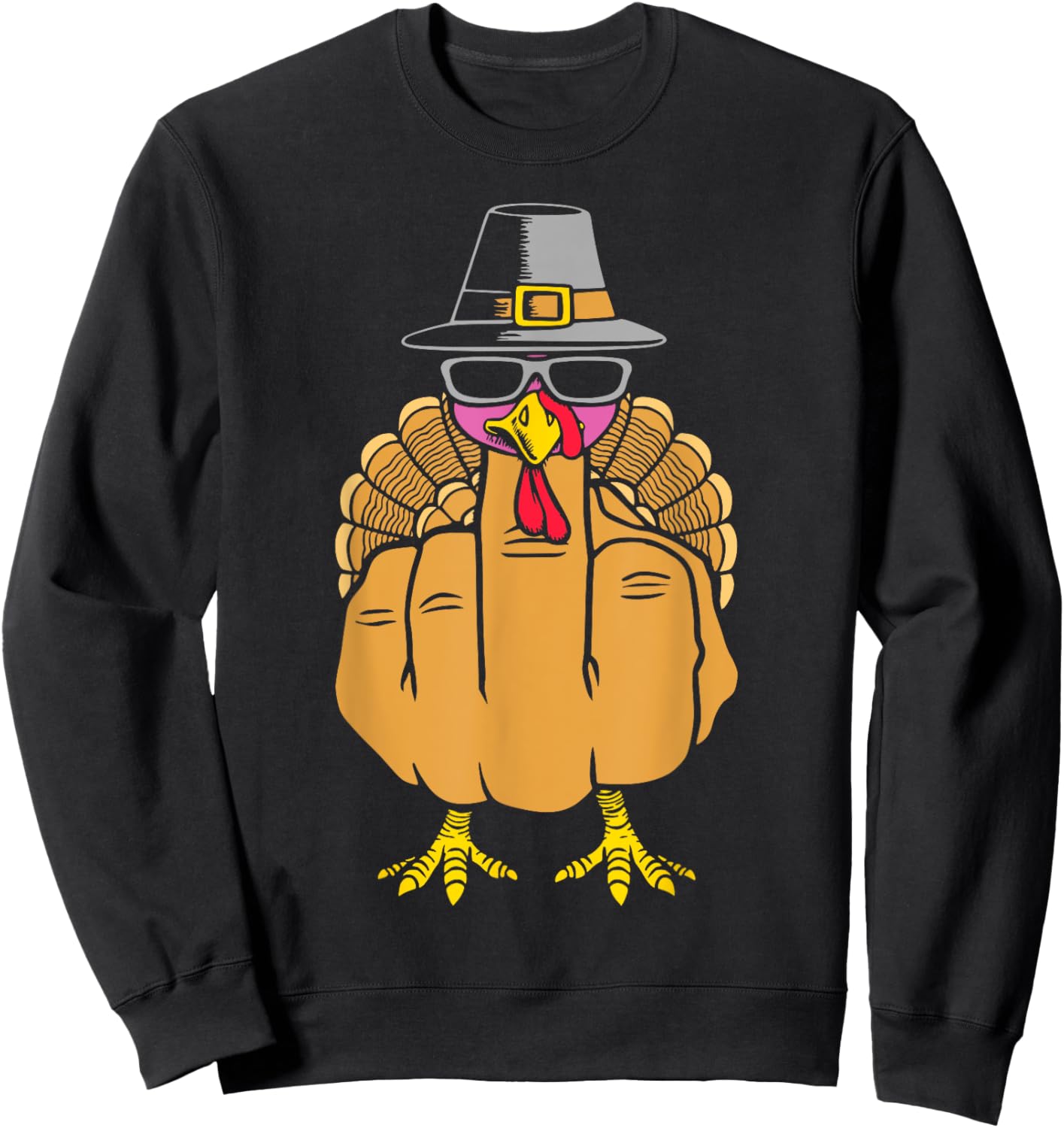 Turkey Middle Finger Adult Anti Social Thanksgiving Hand Sweatshirt - Sweatshirt | Black