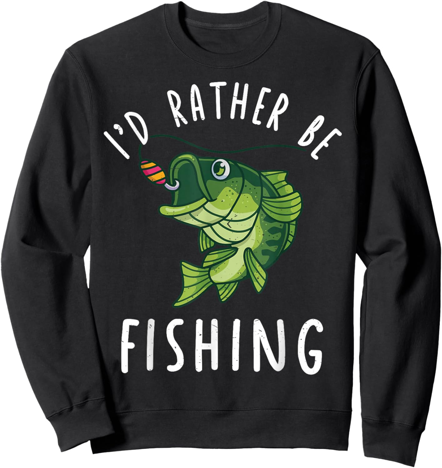 Kids I'd Rather Fishing Bass Fish Youth Boy Funny Fisherman Sweatshirt - Sweatshirt | Black