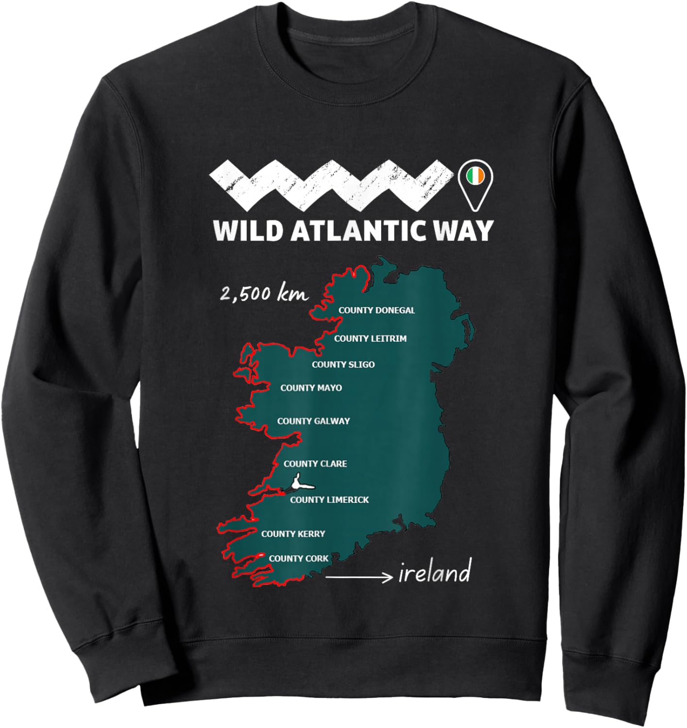 The wild atlantic way ireland coastal route, with locations Sweatshirt - Sweatshirt | Black