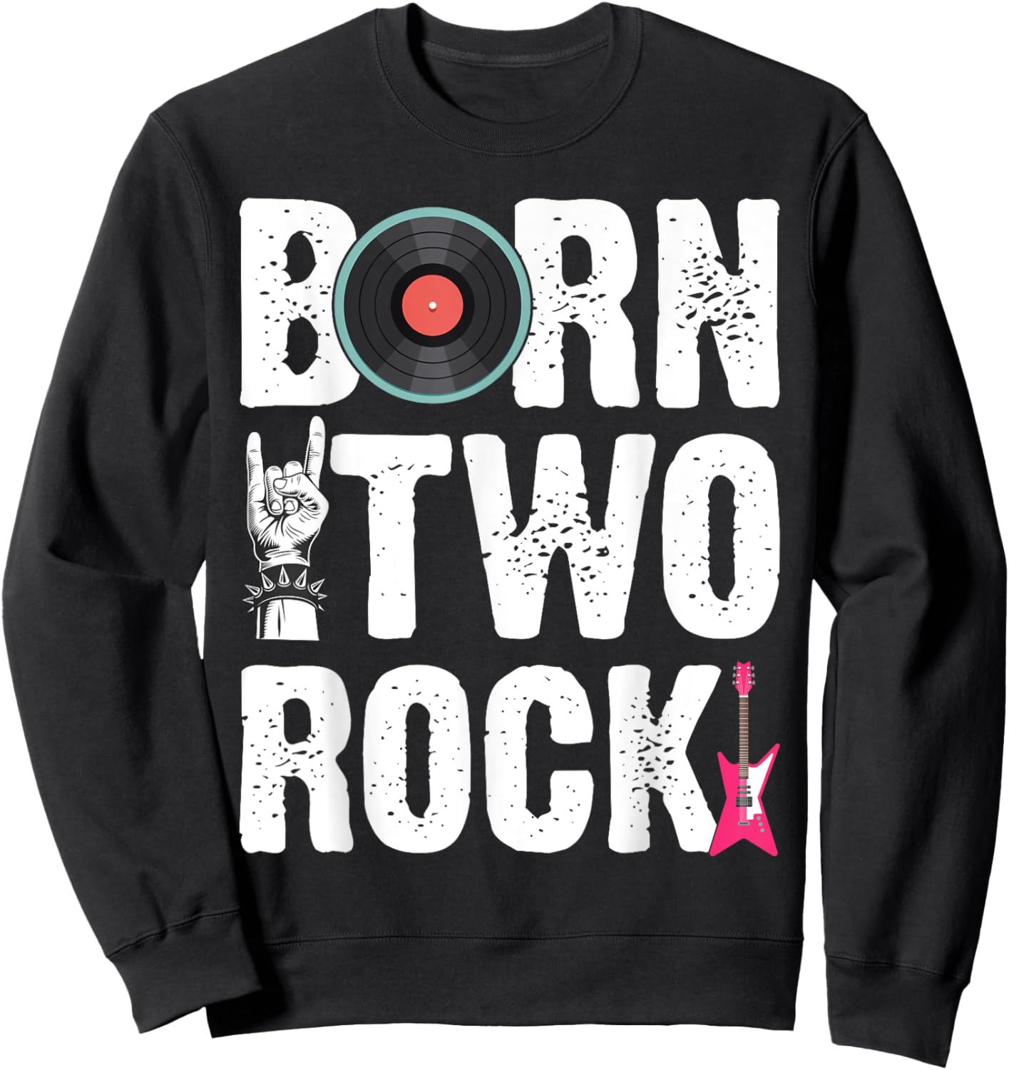 Kids 2nd Birthday Guitar Born Two 2 Rock Rocker Bday Boys Sweatshirt - Sweatshirt | Black